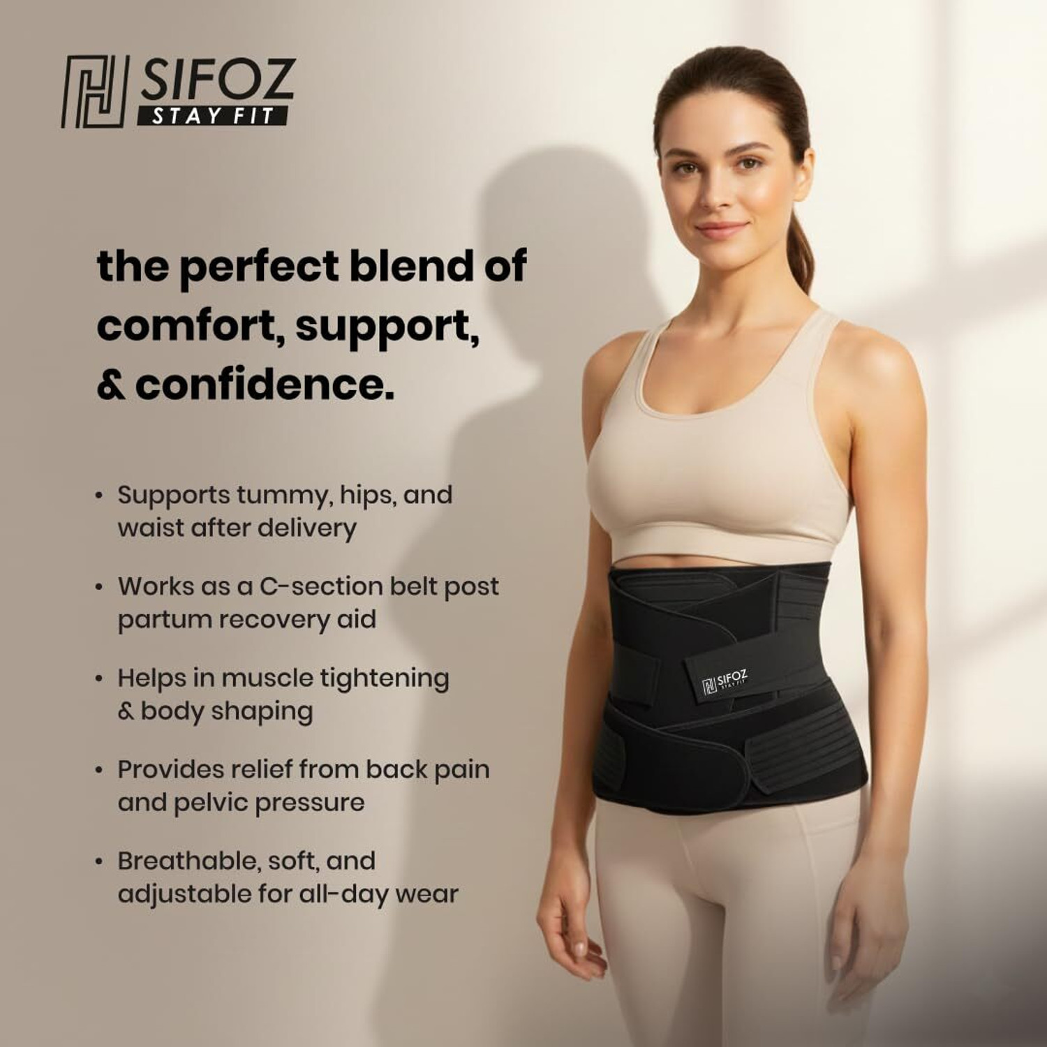 Image of Sifoz Neoprene 3-in-1 Postpartum Belly Belt | Abdominal & Back Support, Free Size Back / Lumbar Support