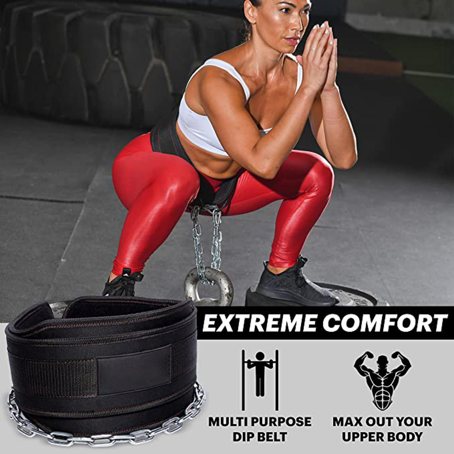 Image of Leosportz Dip Belt for Weightlifting, Weight Belt with Chain for Pullup Back / Lumbar Support