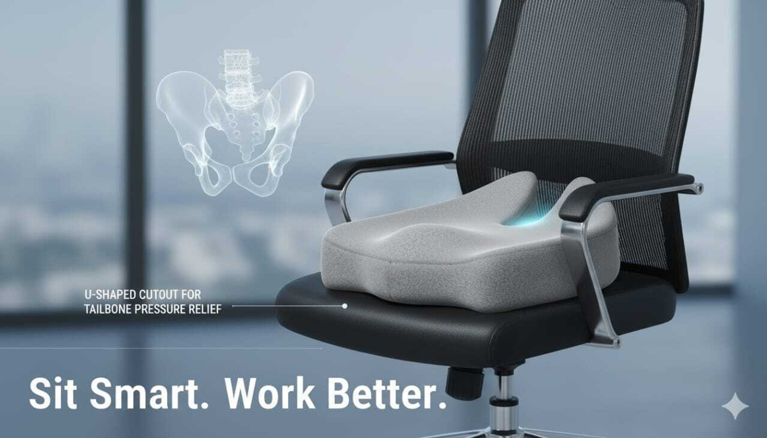 Image of COO RIZZ Nap time Anytime OrthoSeat Memory Foam Coccyx Support Cushion for Office Chair & Sitting Comfort Back / Lumbar Support