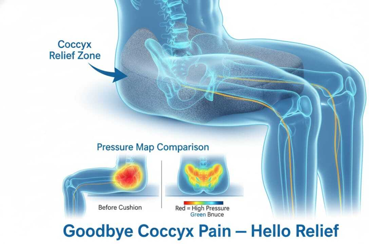 Image of COO RIZZ Nap time Anytime OrthoSeat Memory Foam Coccyx Support Cushion for Office Chair & Sitting Comfort Back / Lumbar Support