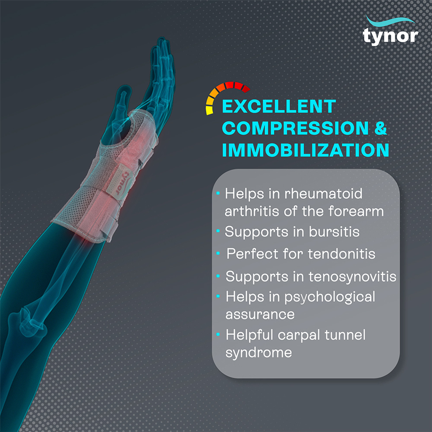 Image of TYNOR Wrist Splint Ambidextros, Grey, Large, 1 Unit Wrist Support