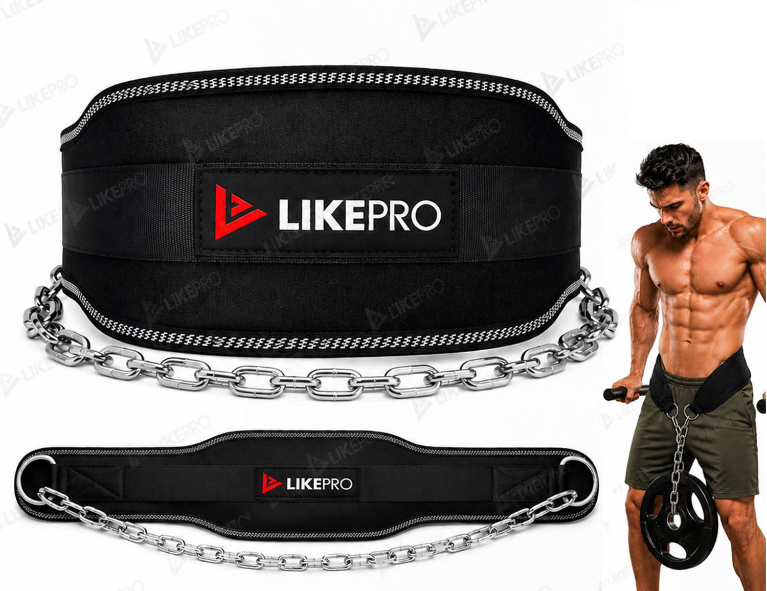 Image of LIKEPRO Dip Belt for Pull Ups & Dips with Chain - Heavy Duty 6 Inch Wide Weight Lifting Belt
