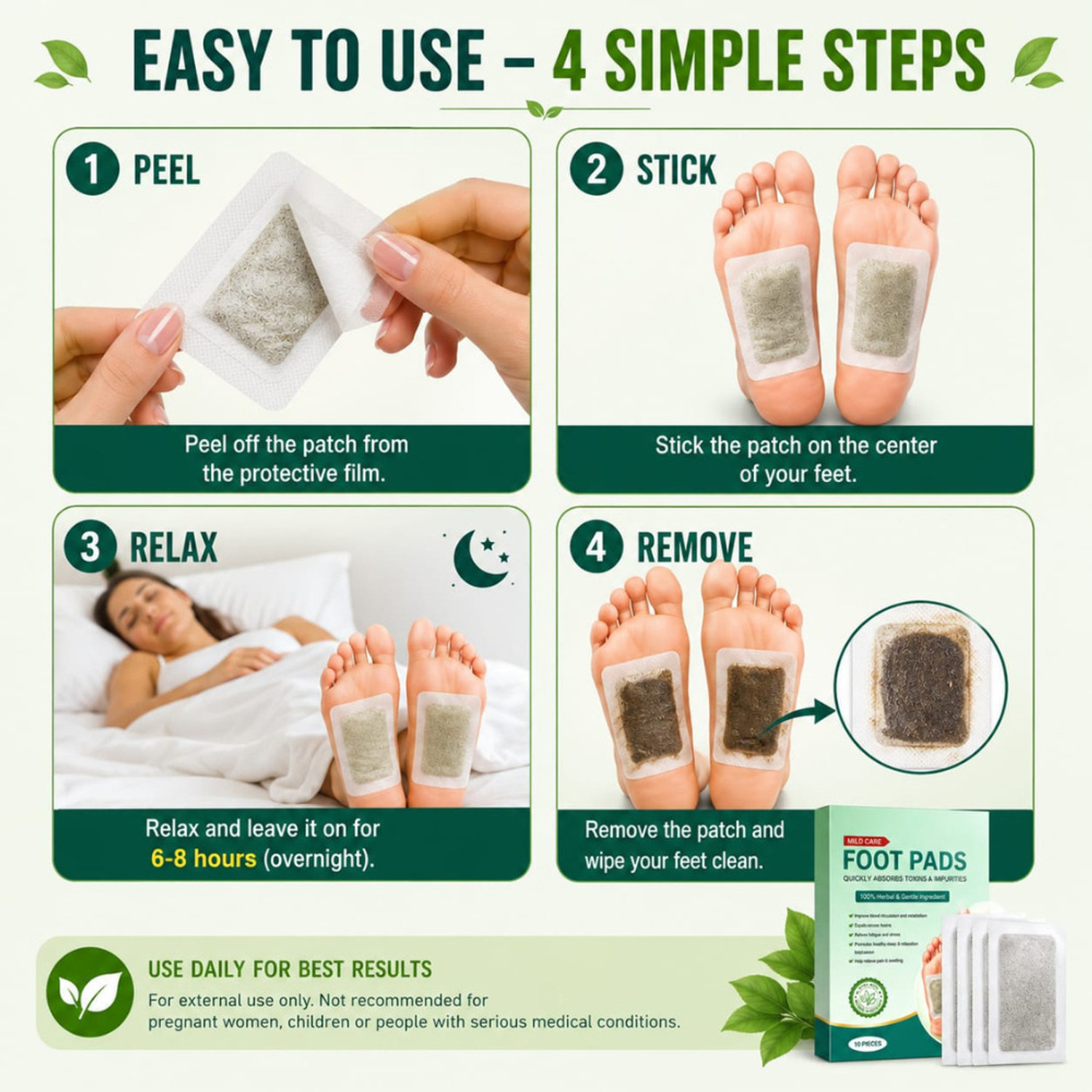 Image of gripkart Mild Care Herbal Detox Foot Pads for Relaxation & Better Sleep (1 PACK) Insole