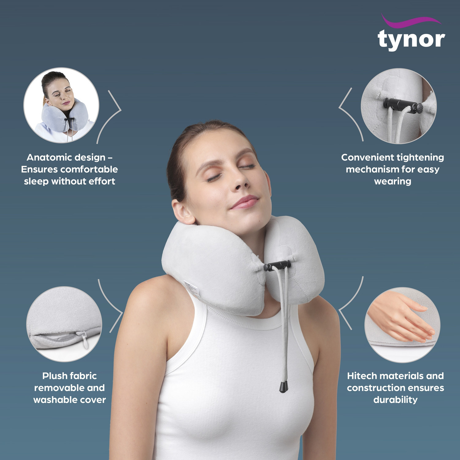 Image of TYNOR Travel Pillow, Grey, Universal Size, 1 Unit Neck Support