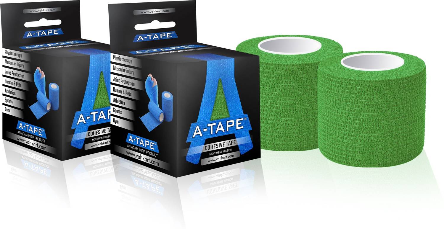 A-TAPE Cohesive Crepe Bandage Green (Pack of 2, Reusable & Waterproof, 5 cm X 4.5 Mtr) Self Adhesive Crepe Bandage