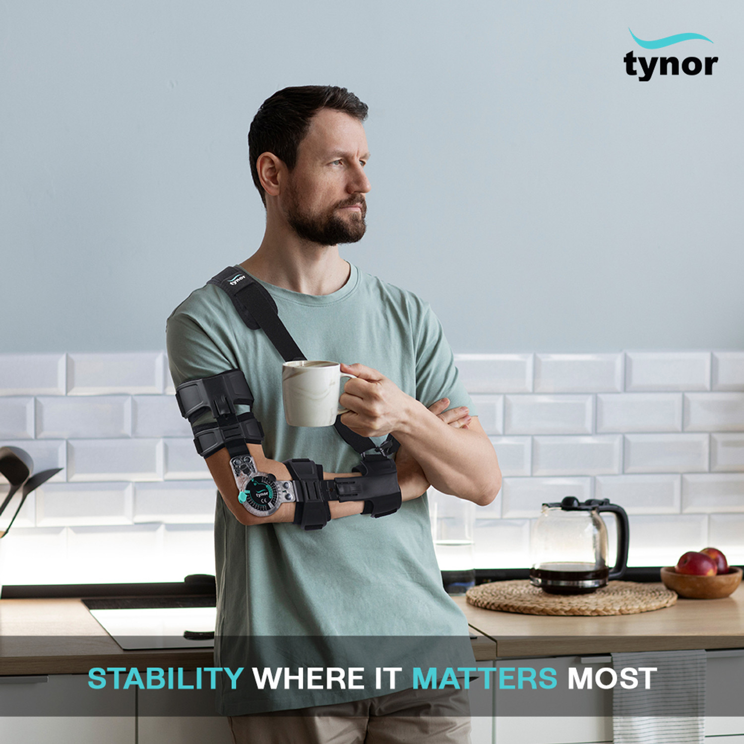 Image of TYNOR ROM Elbow Brace, Black, Left, Universal Size, 1 Unit Elbow Support