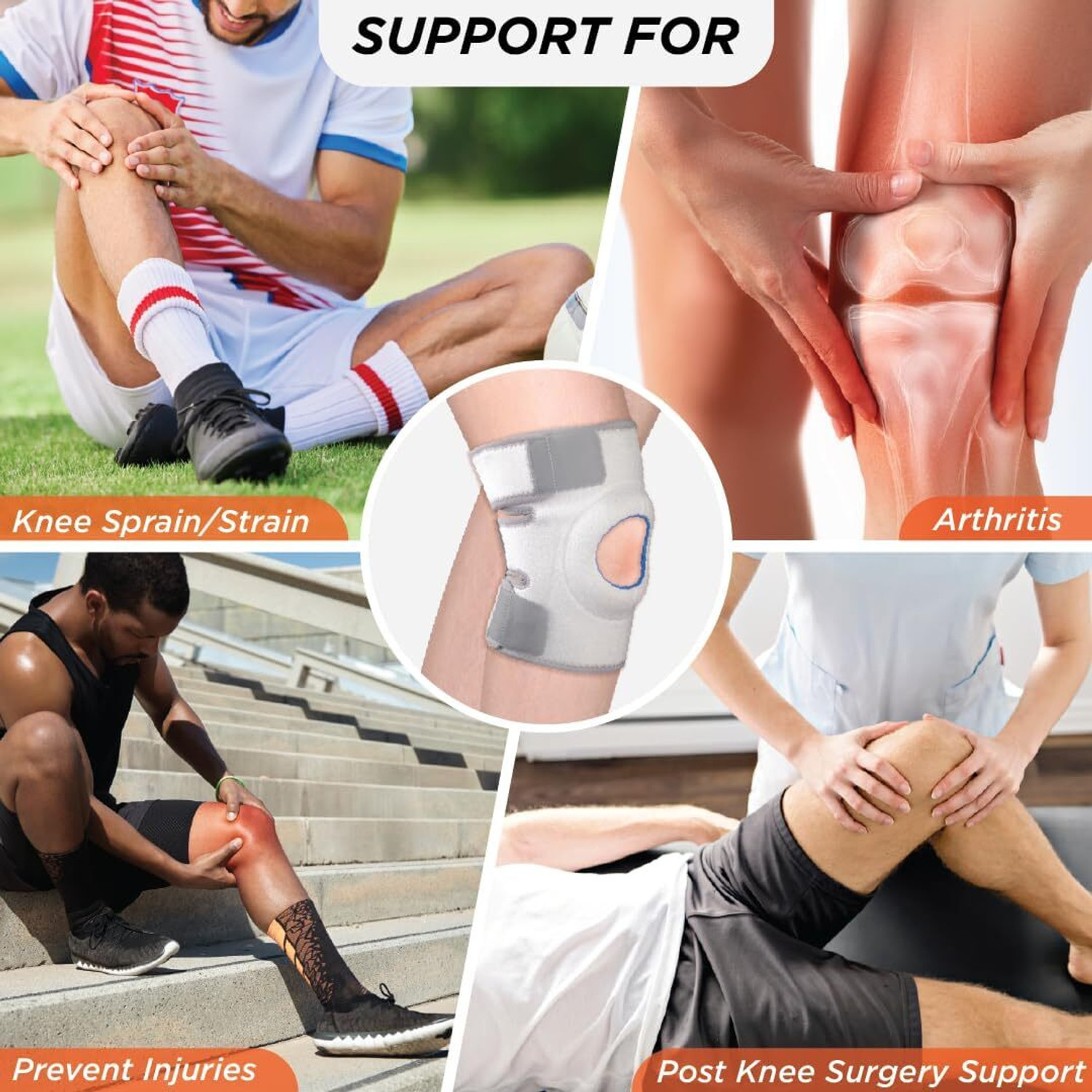 Image of Jarvis Adjustable Knee Cap Support Brace For Knee Pain, Gym Workout, Running, Arthritis Knee Support