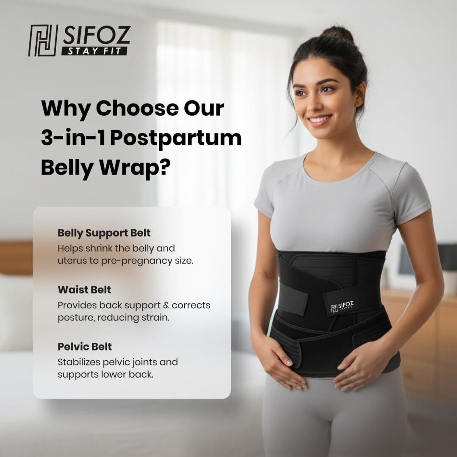 Image of Sifoz Neoprene 3-in-1 Postpartum Belly Belt | Abdominal & Back Support, Free Size Back / Lumbar Support