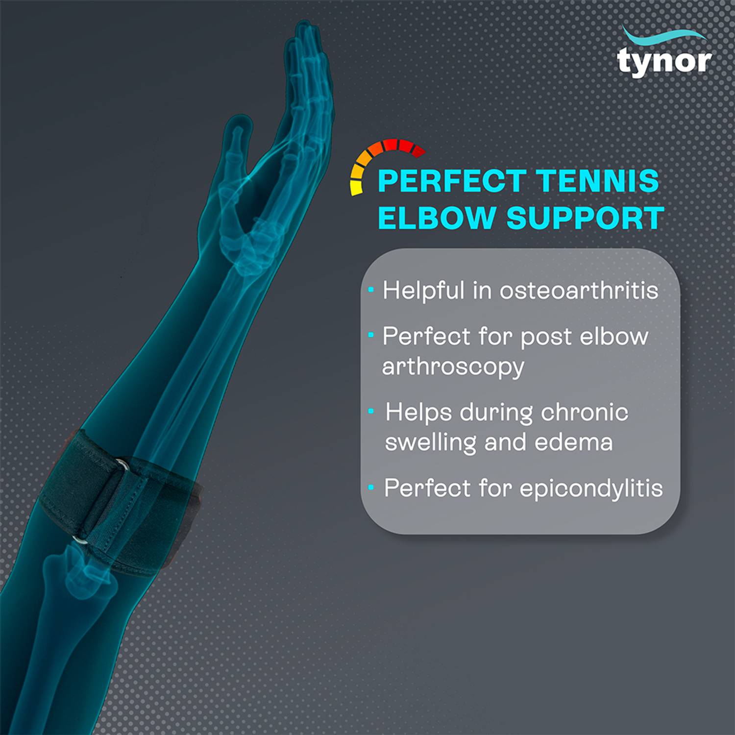 TYNOR Tennis Elbow Support, Black, Medium - Image 2