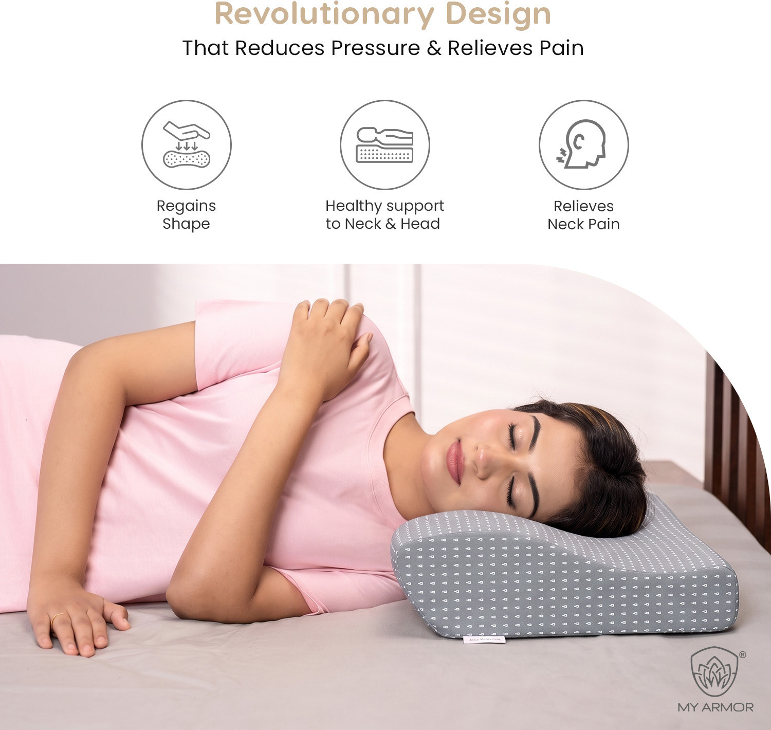 Image of MY ARMOR Cool Gel Memory Foam Cervical Pillow for Neck Pain and Shoulder Pain Relief Cervical Pillow