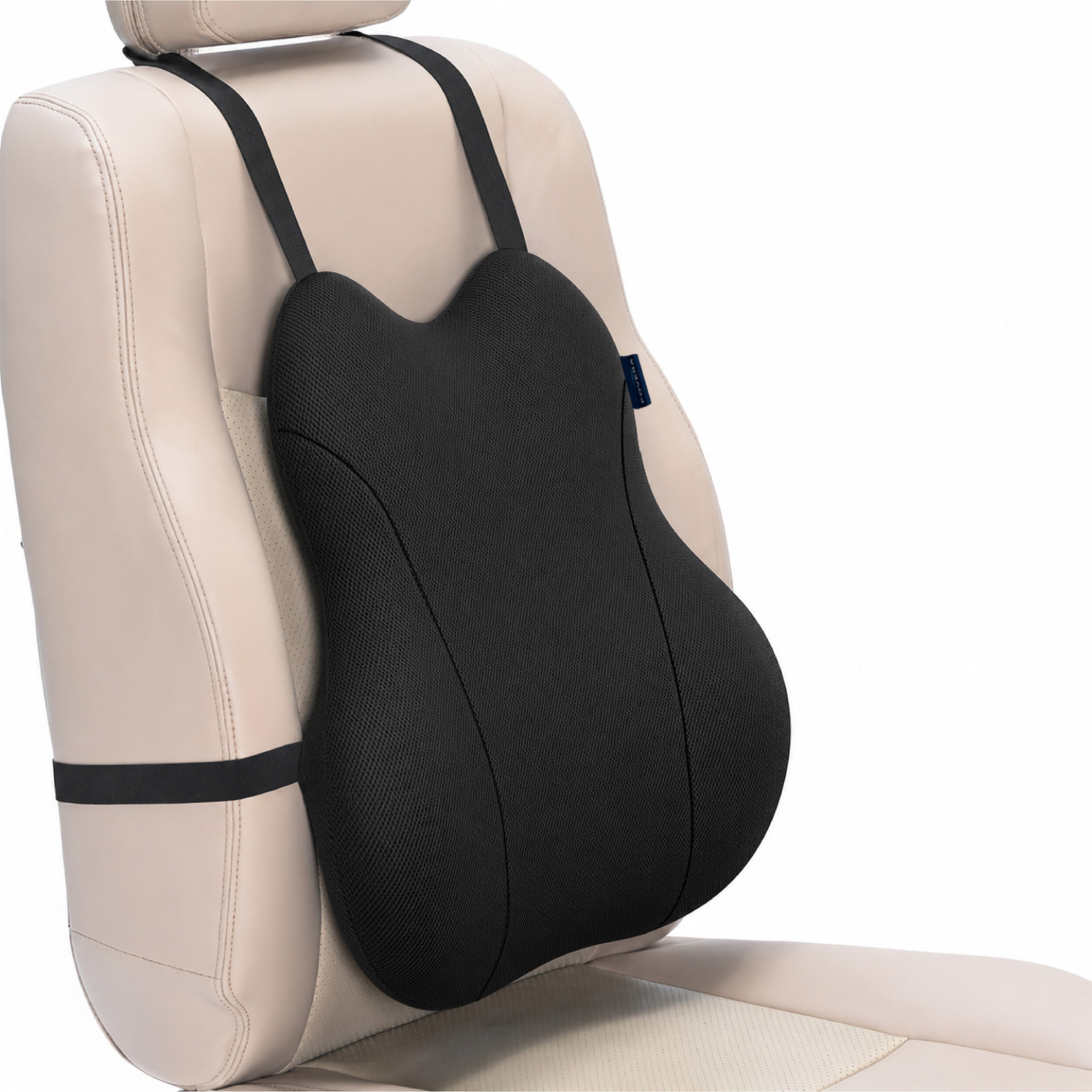 Image of FOVERA Car Pillow Cushion, Universal Memory Foam Backrest Pillow for Car & Office Chair Back / Lumbar Support (Black)