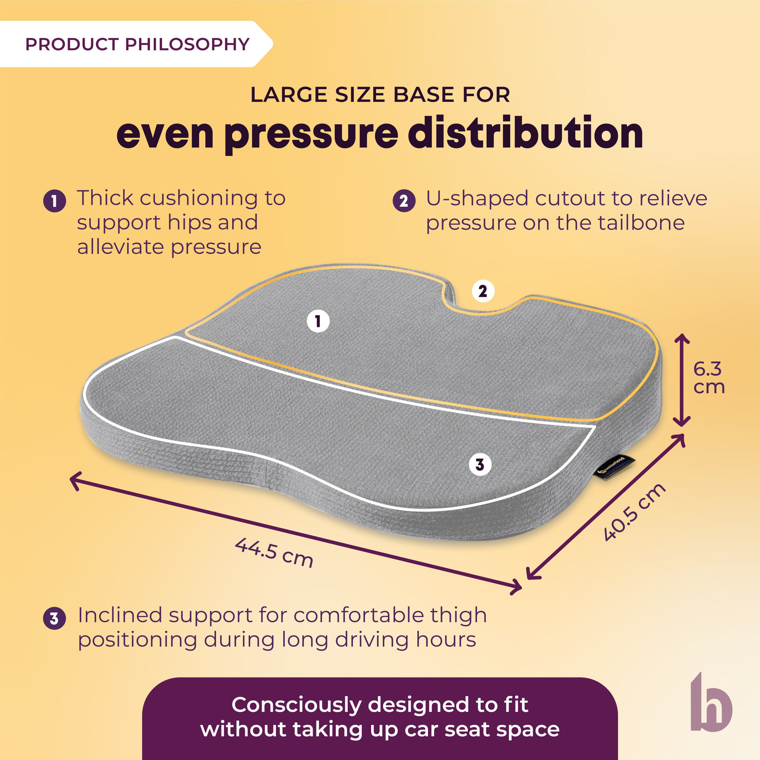 Image of betterhood PosturePro Premium Car Seat Cushion, 100% Memory Foam, Ergonomic Orthopedic Back / Lumbar Support