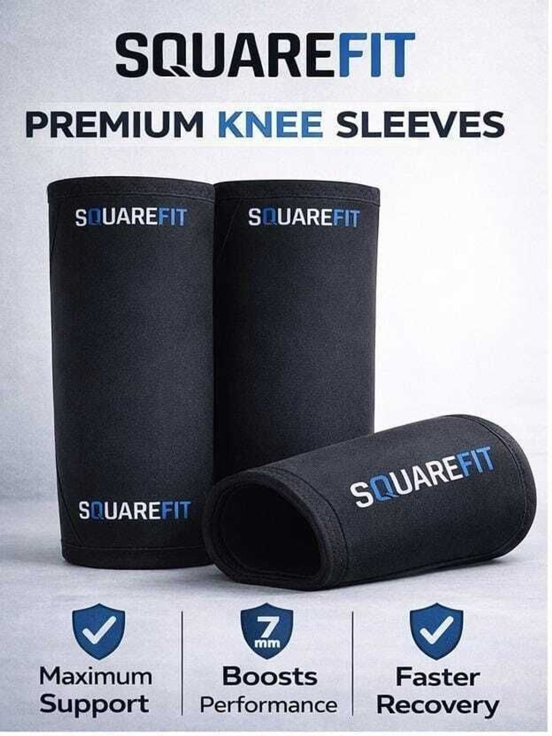 Image of squarefit 7mm Knee Sleeves for Gym Workout, Heavy Neoprene for Squats & Weightlifting Knee Support