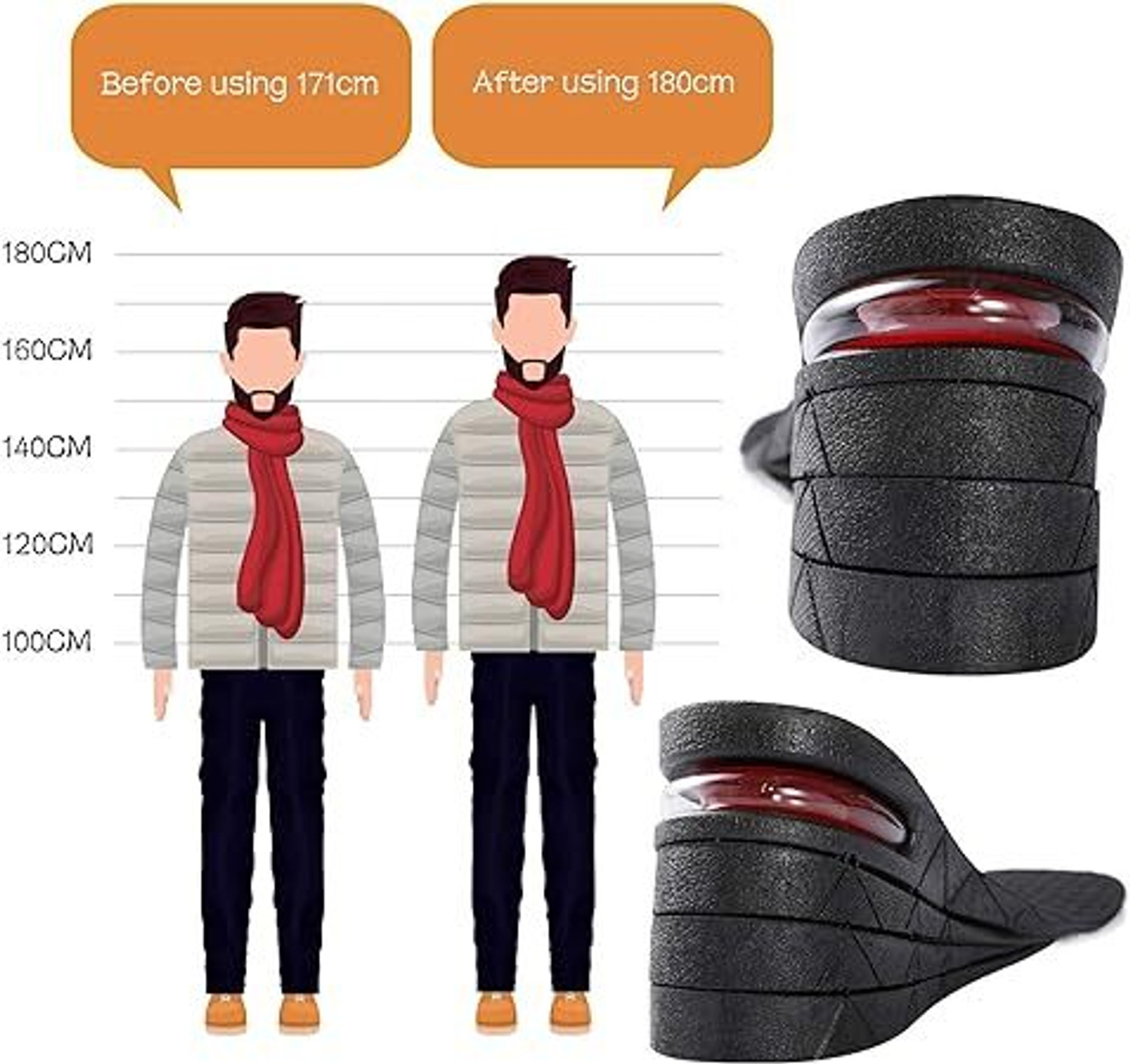 Image of MEBISO M-4 Layers (3.5 Inch) Height Increasing Shoes Insoles-For Men And Women-1 Pair Insole (Black)