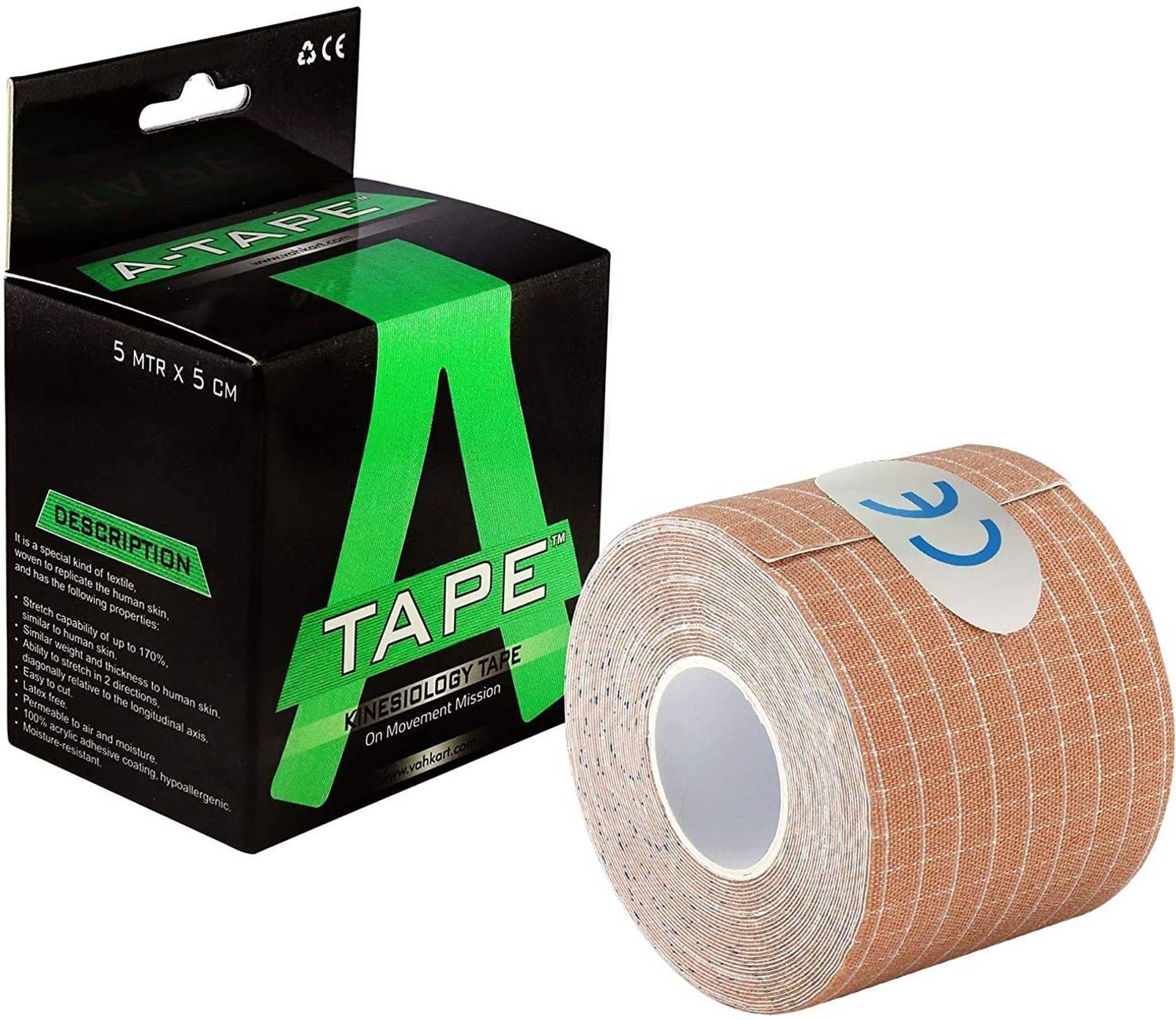 Agam A-Tape Waterproof Kinesiology Tape for Injury and swelling Recovering (5 m X 5 cm) Kinesiology Tape