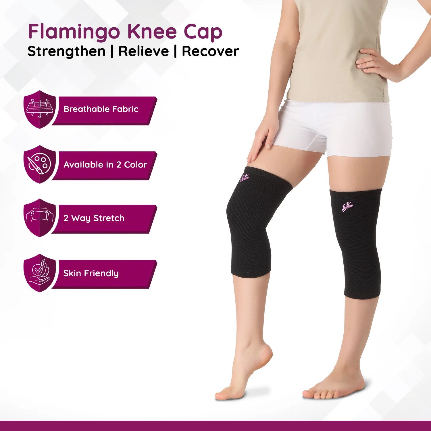 Image of FLAMINGO Knee Cap for Knee Pain for Women Men knee brace for Gym & Sports, Black Size 3XL Knee Support