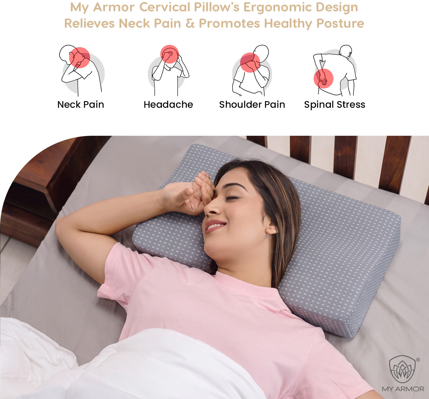Image of MY ARMOR Cool Gel Memory Foam Cervical Pillow for Neck Pain and Shoulder Pain Relief Cervical Pillow