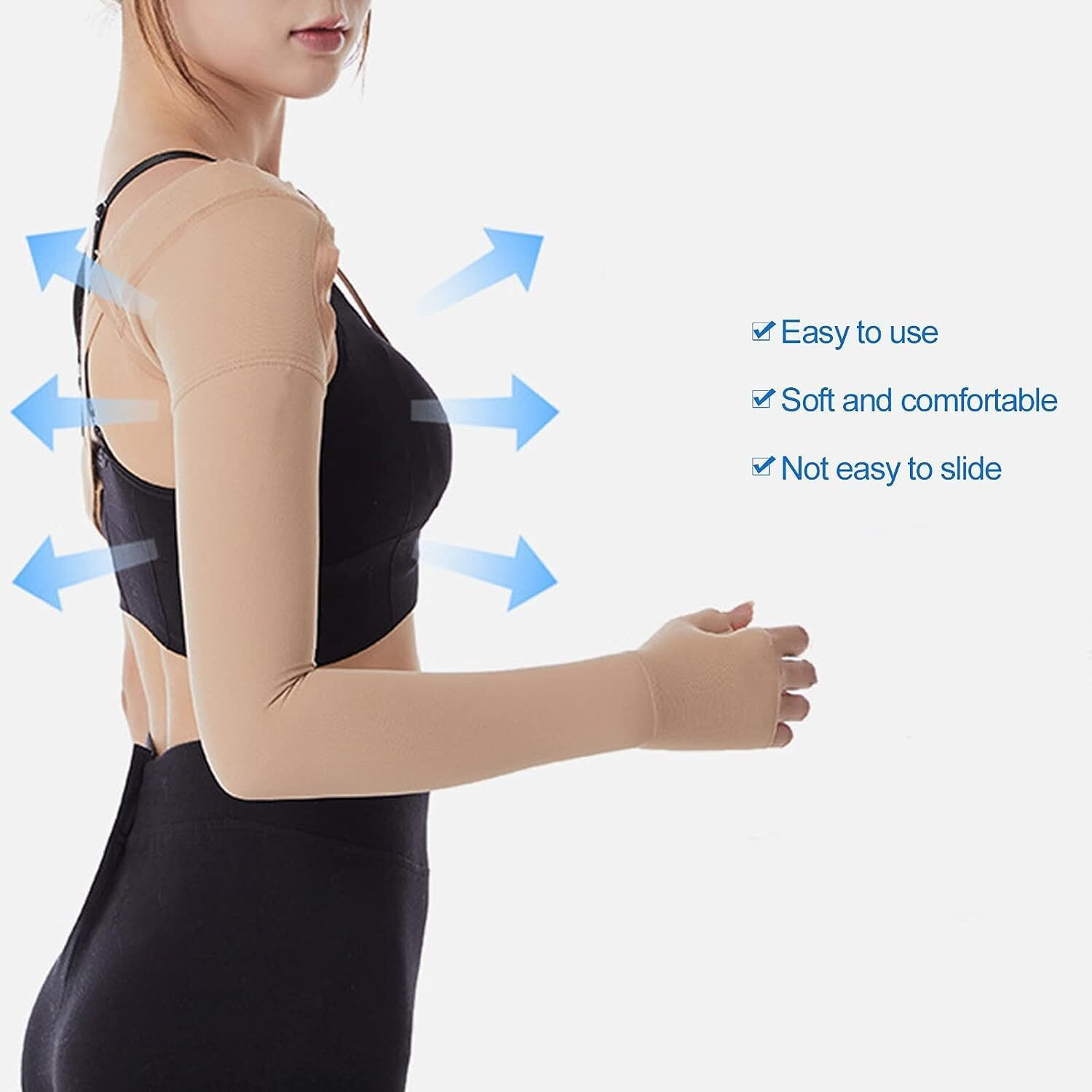 Image of Aktive Support Right hand Medical Compression Arm Sleeves with Shoulder Strap for Lymphedema. Shoulder Support