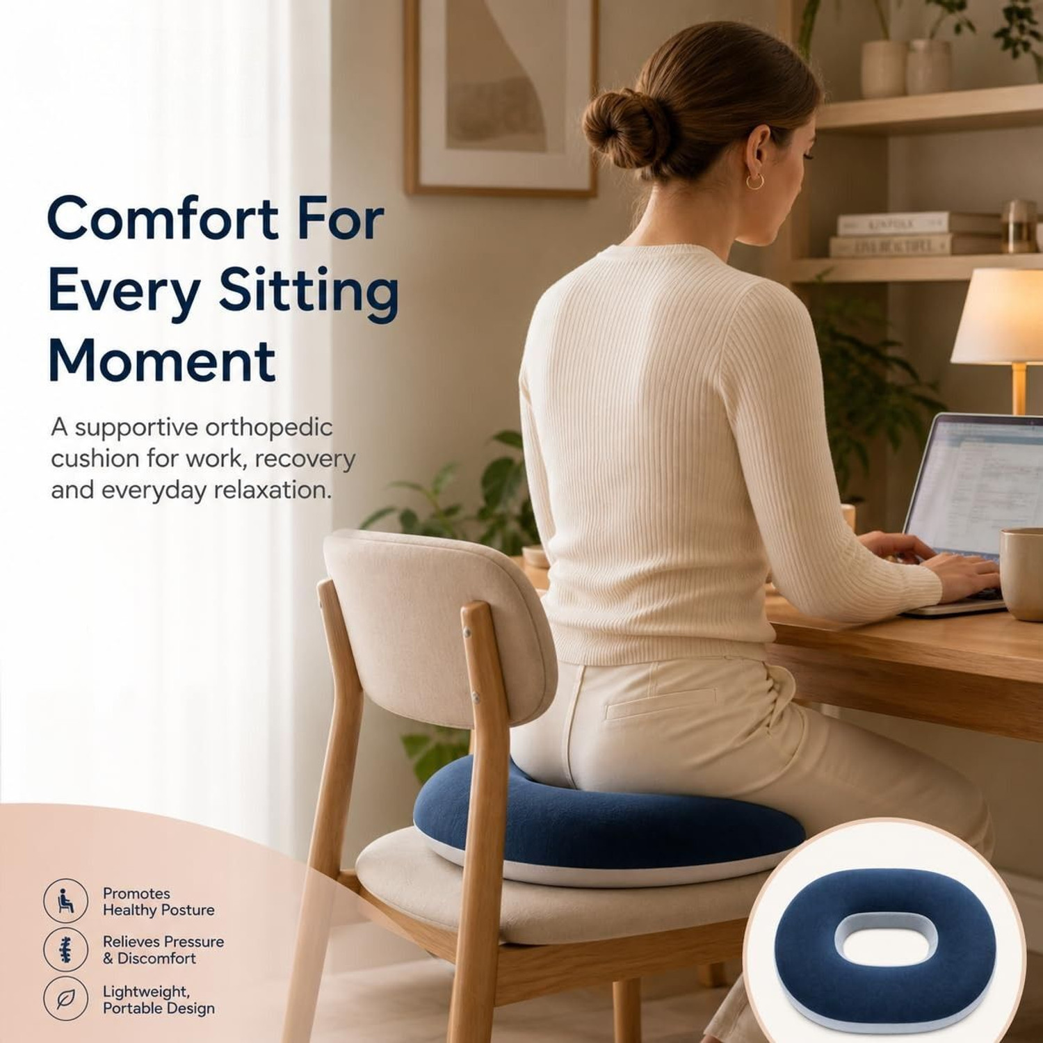 Image of Tender Care Donut Seat Ring Cushion For Piles Coccyx Tailbone Pain Haemorrhoid Sciatica Back Back / Lumbar Support (Blue)