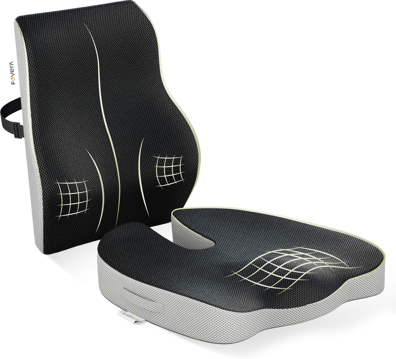 Image of FOVERA Memory Foam Tailbone Pain & Back Support Seat Cushion Combo for Chair, Back / Lumbar Support