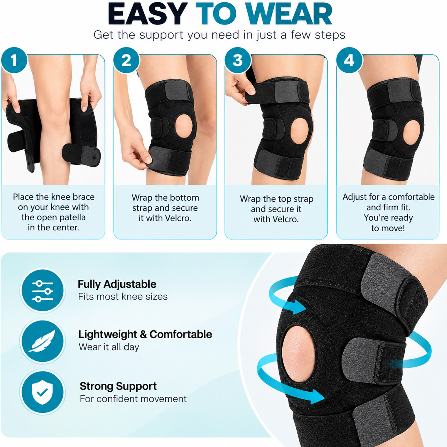 Image of Turne Adjustable Knee Support Brace with Open Patella Design Knee Support