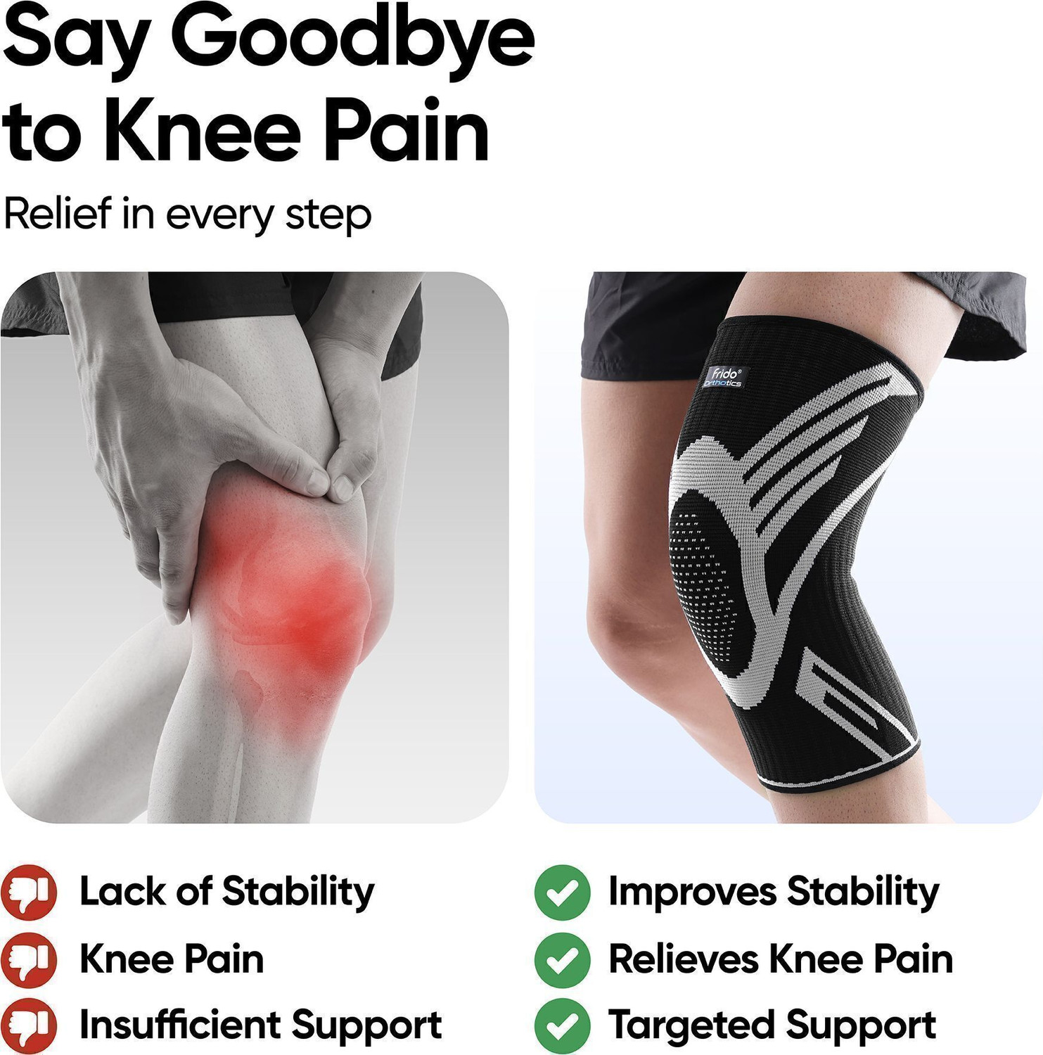Image of Frido Active Knee Cap for Pain Relief, Joint Support & Injury Recovery, Black, Medium Knee Support