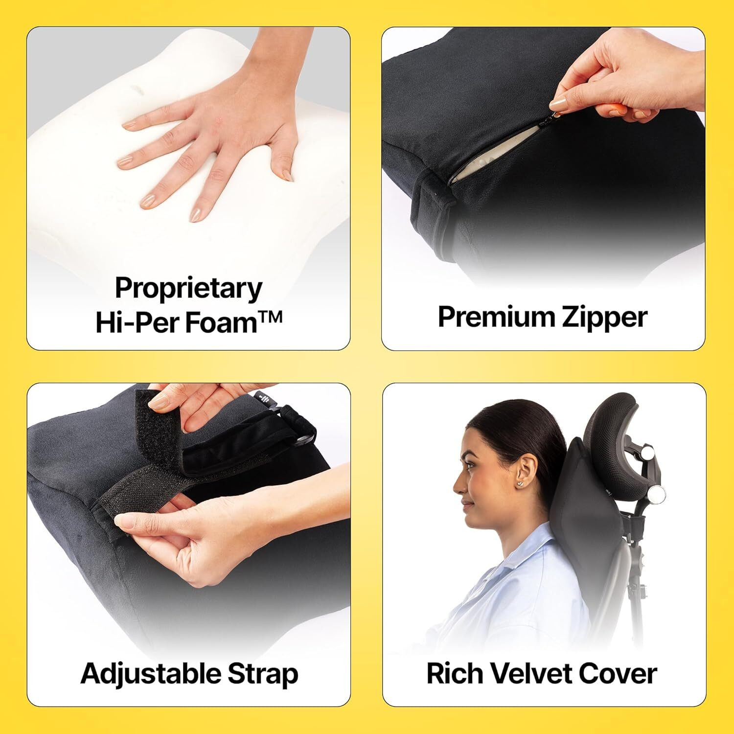 Image of Frido Black Memory Foam Car Pillow Cushion for Universal For Car