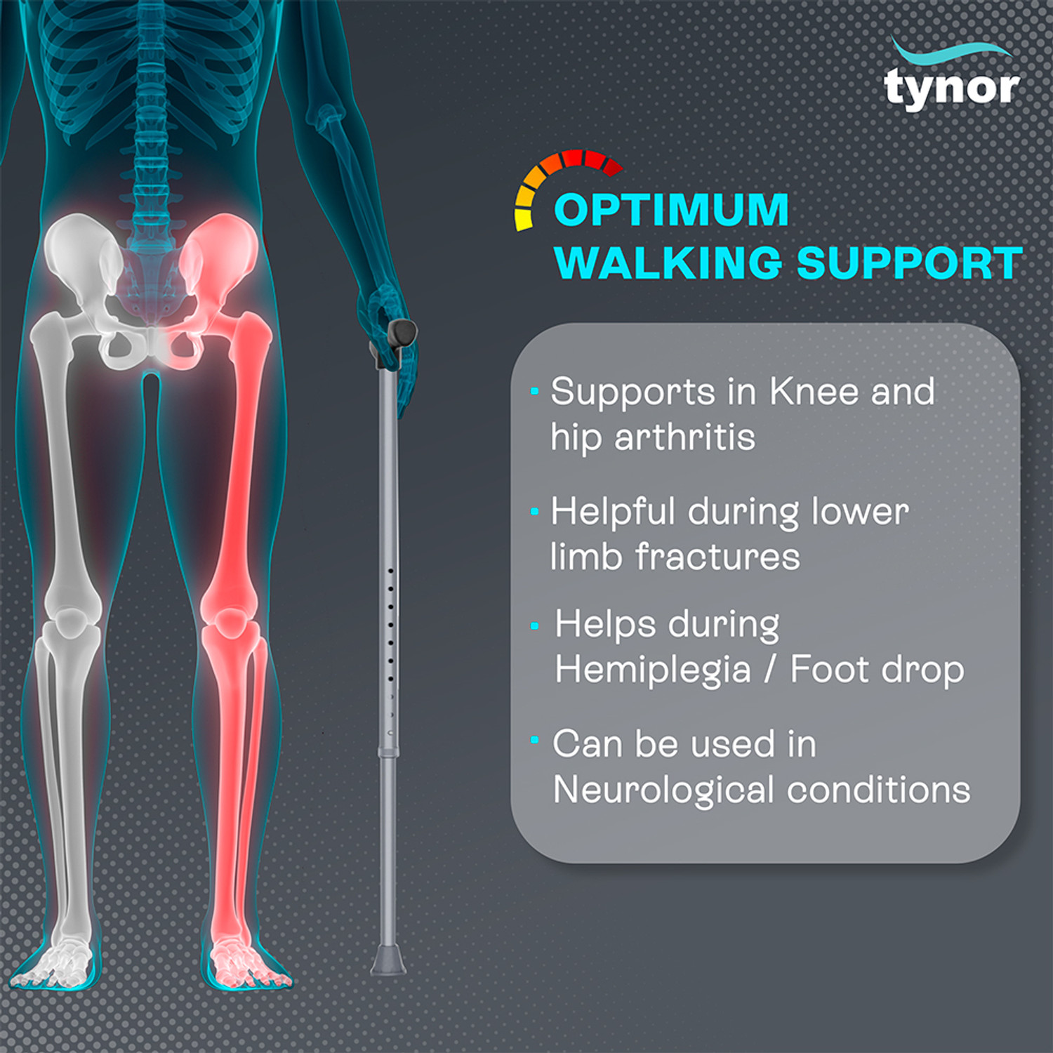 Image of TYNOR Walking Stick L type, Golden, Universal Size, 1 Unit Gymnastic Stick - 243.84 cm