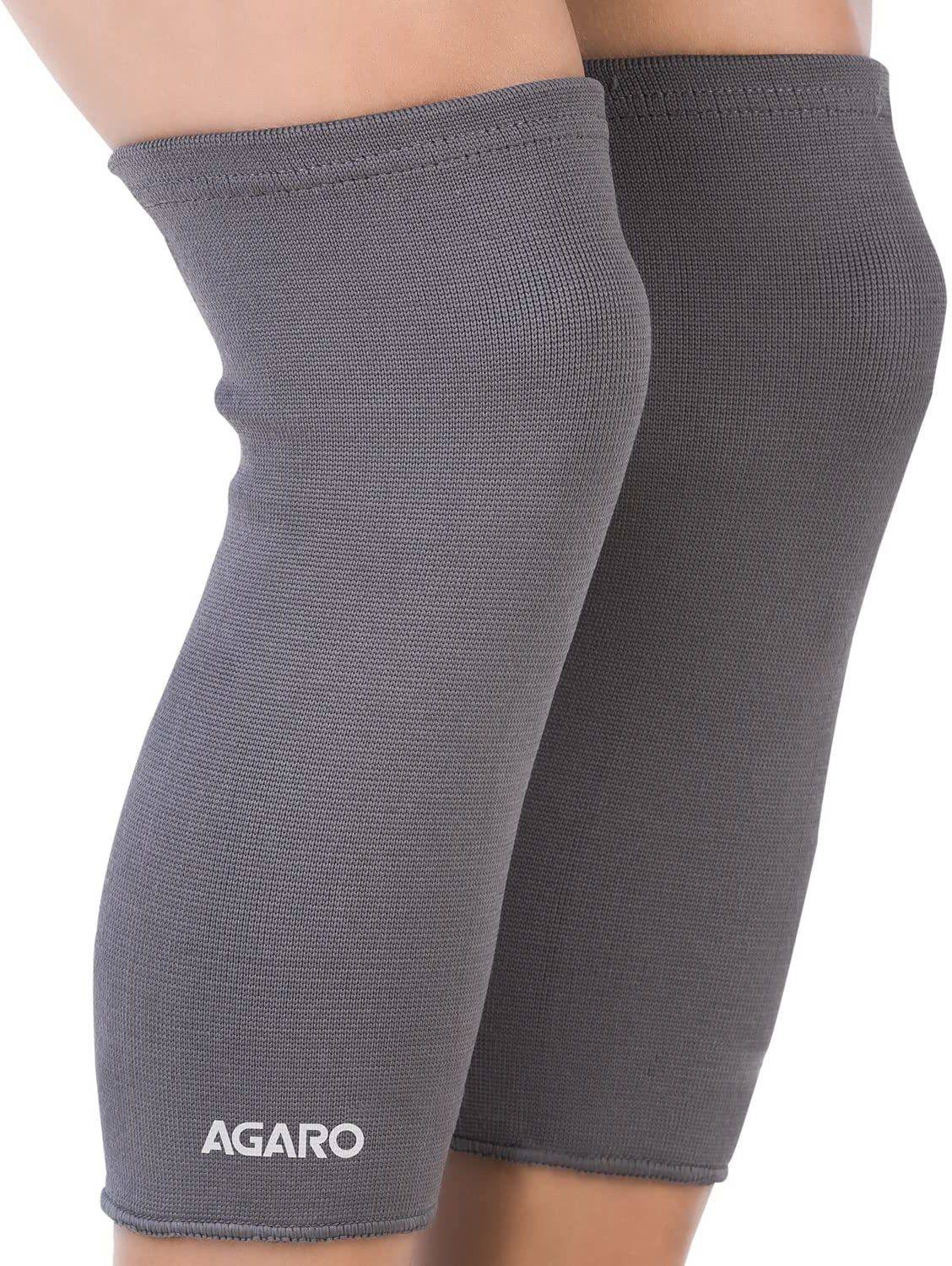 AGARO Tubular Stretchable Knee Cap, Breathable Fabric, Medium, Grey, Pack of 2 Knee Support