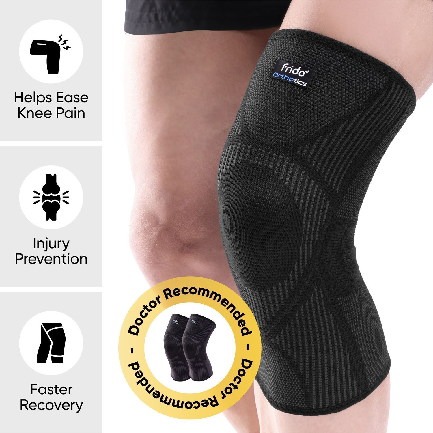 Image of Frido Active Knee Cap for Pain Relief, Joint Support & Injury Recovery, Core Black, XL Knee Support