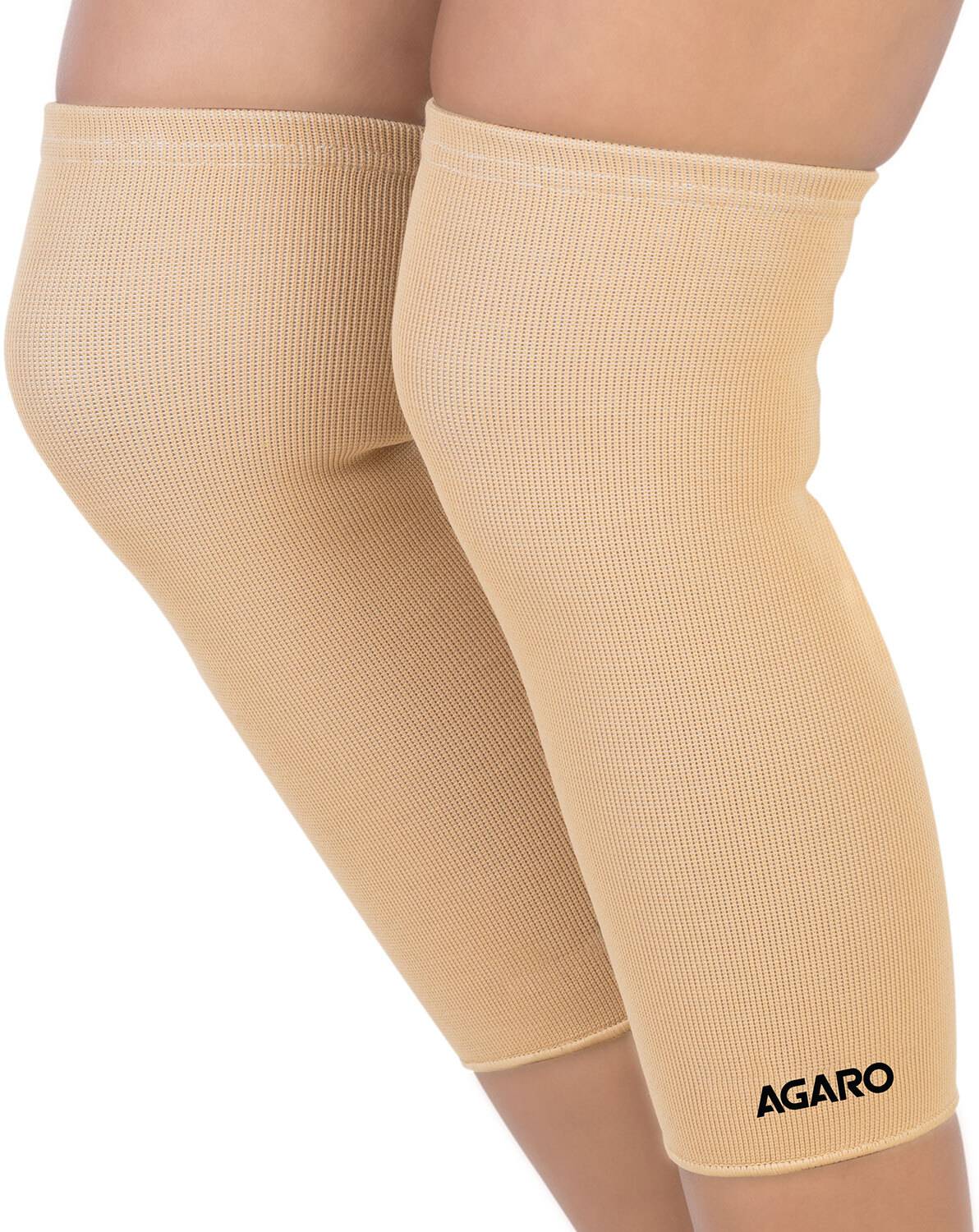 AGARO Tubular Stretchable Knee Cap, Small, Beige, Pack of 2 Knee Support