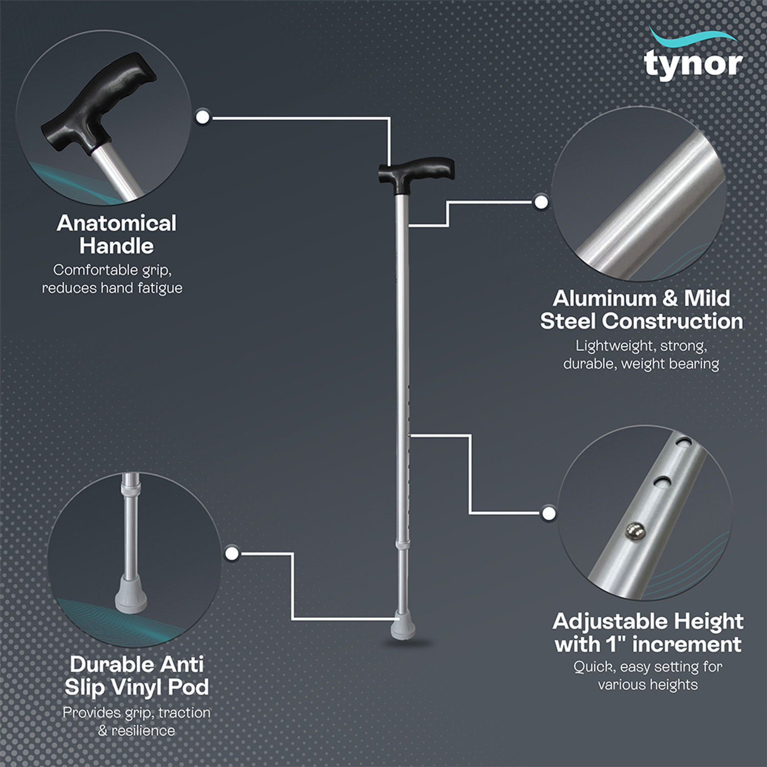 Image of TYNOR Walking Stick L type, Golden, Universal Size, 1 Unit Gymnastic Stick - 243.84 cm