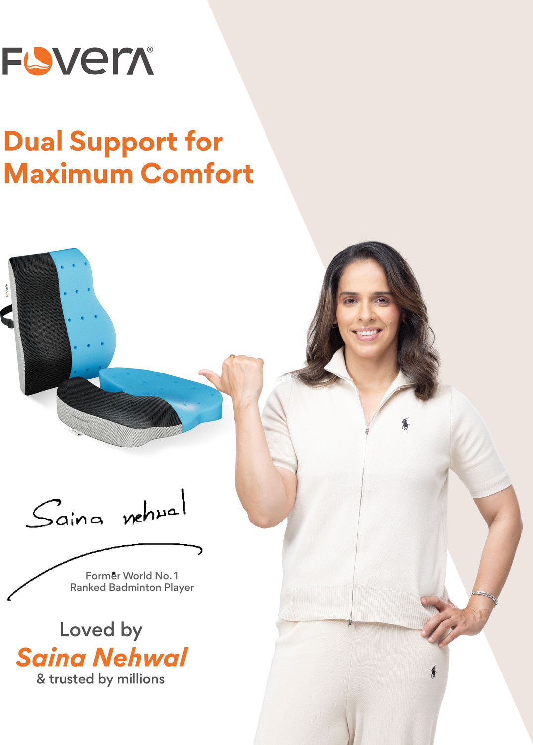 Image of FOVERA Memory Foam Tailbone Pain & Back Support Seat Cushion Combo for Chair, Back / Lumbar Support