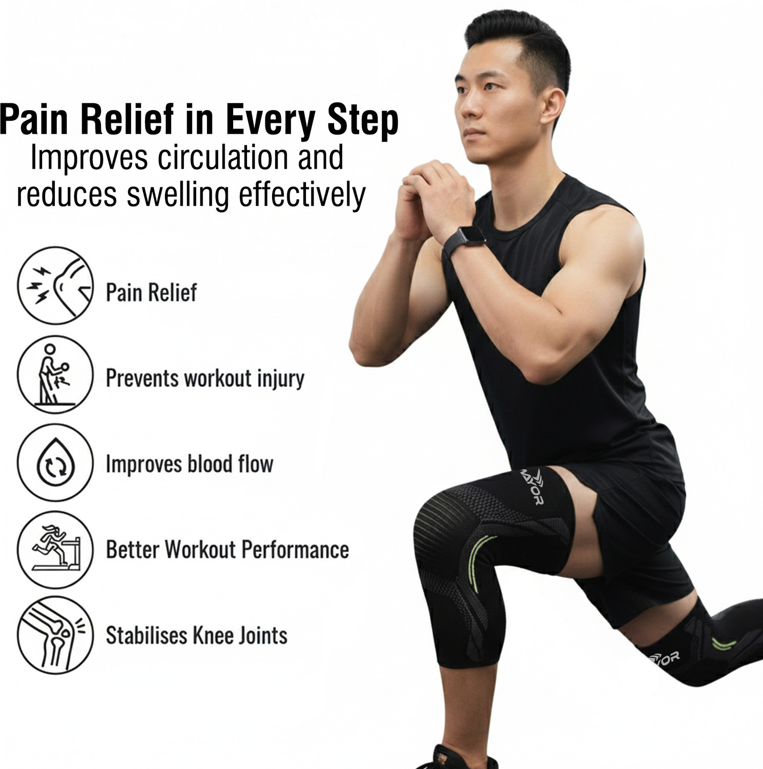 Image of MAYOR Knee Support for Men & Women | Pain Relief & Comfort for Gym, Running & Yoga Knee Support