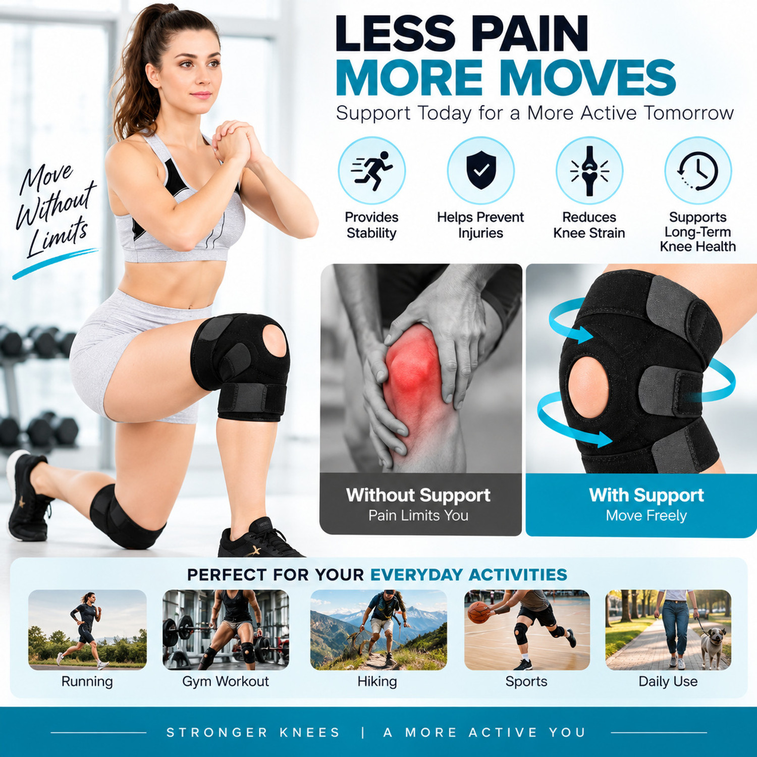 Image of Turne Adjustable Knee Support Brace with Open Patella Design Knee Support