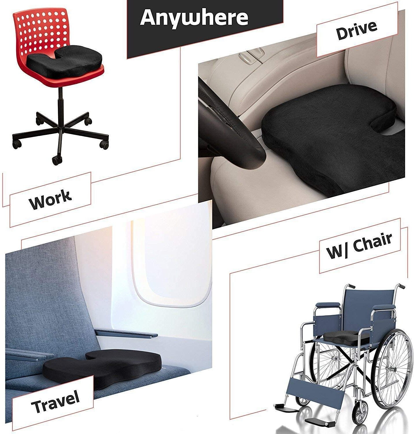 Image of Dr Touch Coccyx Cushion Tailbone Lower Back Support and Pain Relief For Office car seats Back / Lumbar Support