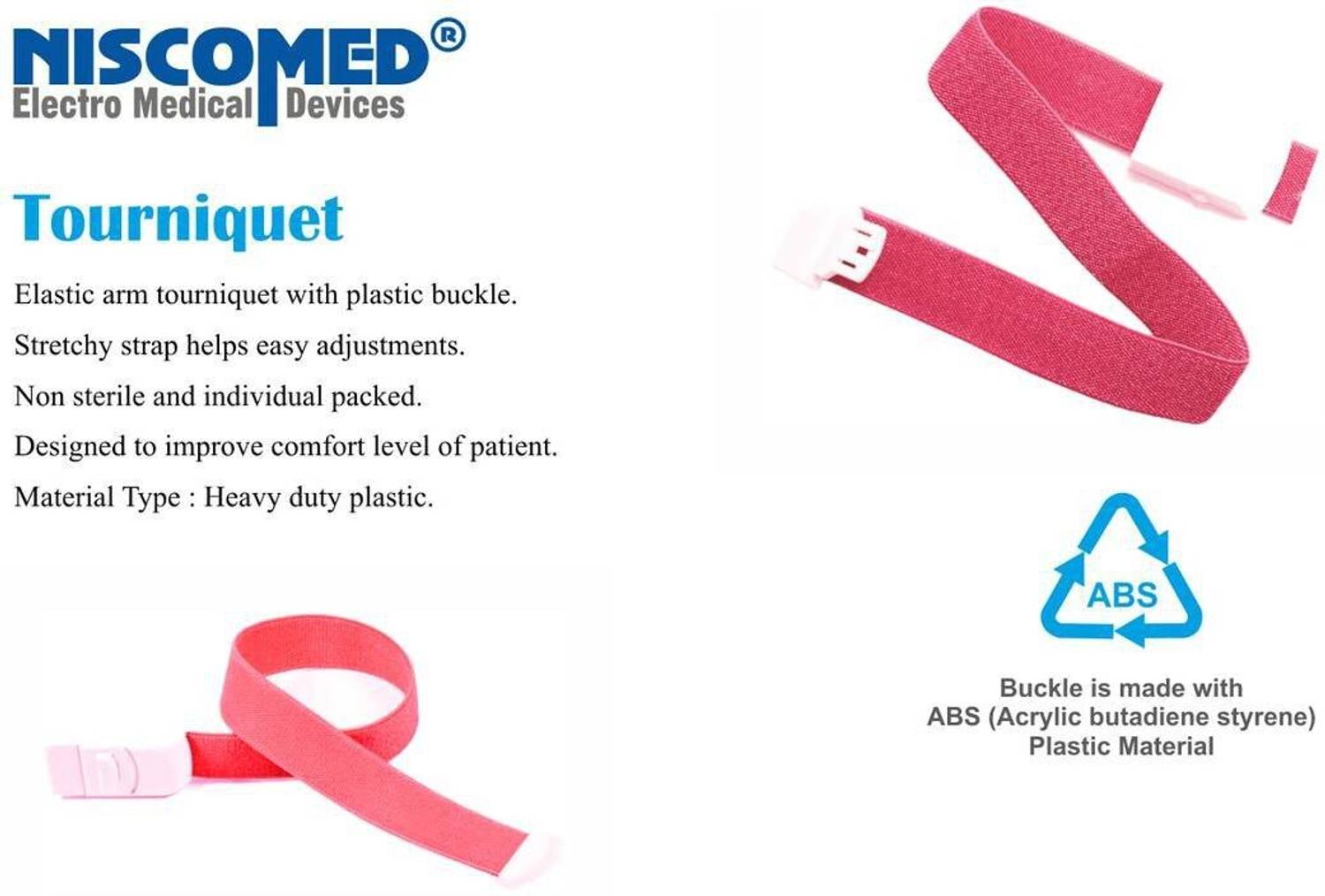 NISCOMED Elastic Arm Tourniquet band with Plastic Buckle (Reusable). Fitness Band