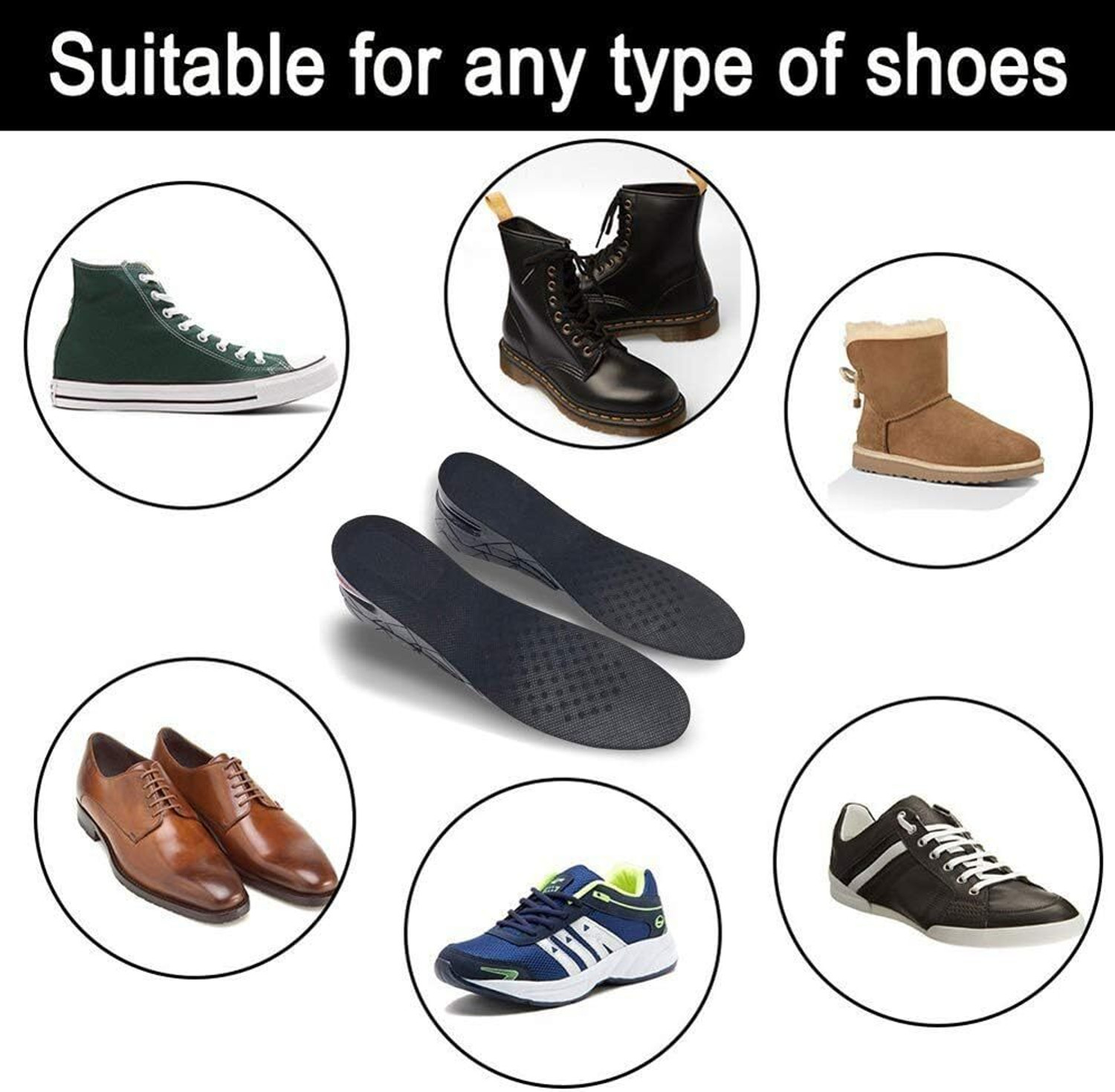 Image of MEBISO M-4 Layers (3.5 Inch) Height Increasing Shoes Insoles-For Men And Women-1 Pair Insole (Black)