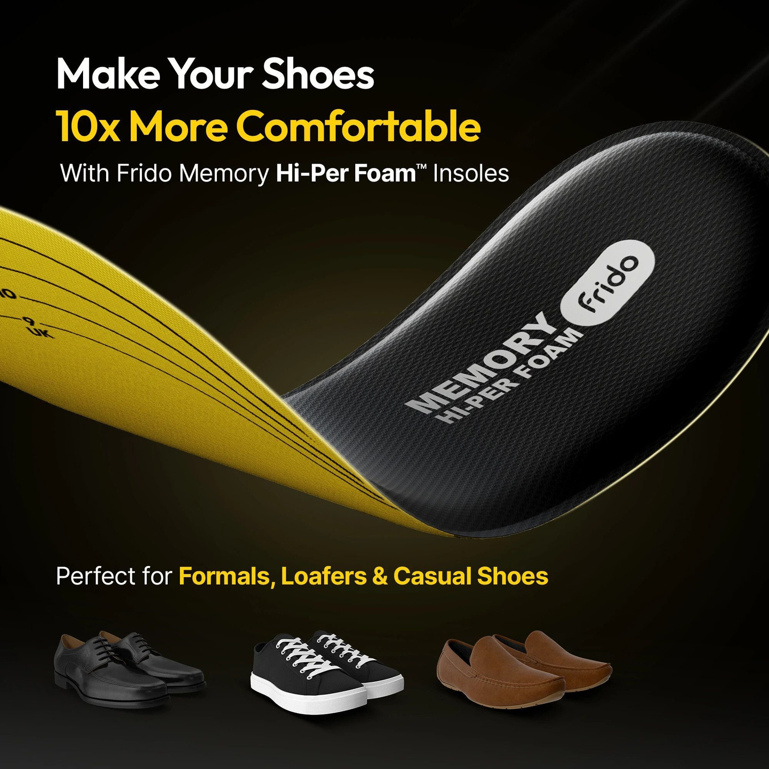 Image of Frido Max Comfort Memory Hi-Per Foam Trimmable Insole, Small (4-8 UK) Gel Arch Orthotic Shoe Insole