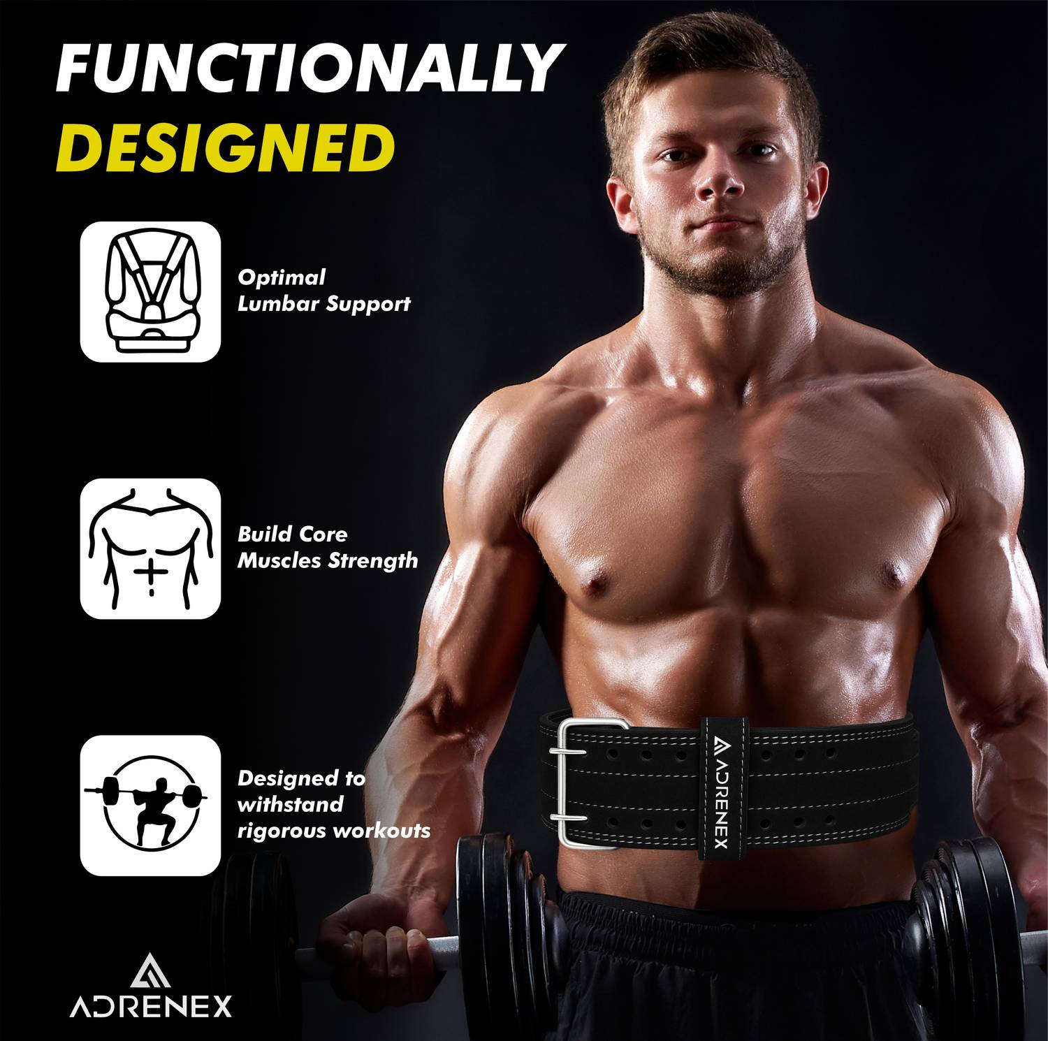 Adrenex Pro Weight Lifting Belt 4 Inch - Image 2
