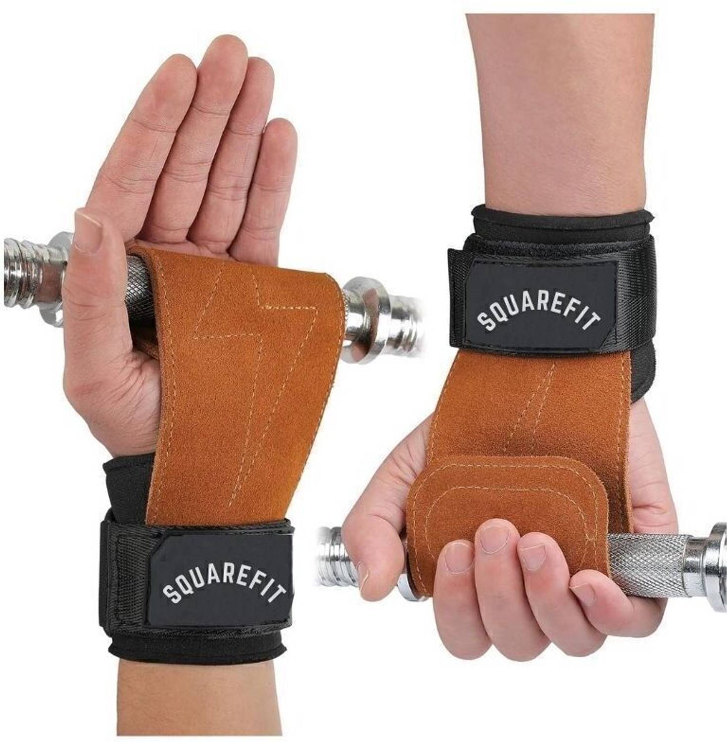 squarefit Premium Leather Gym Wrist Straps for Weightlifting, Pull-Ups & Strength Training Wrist Support