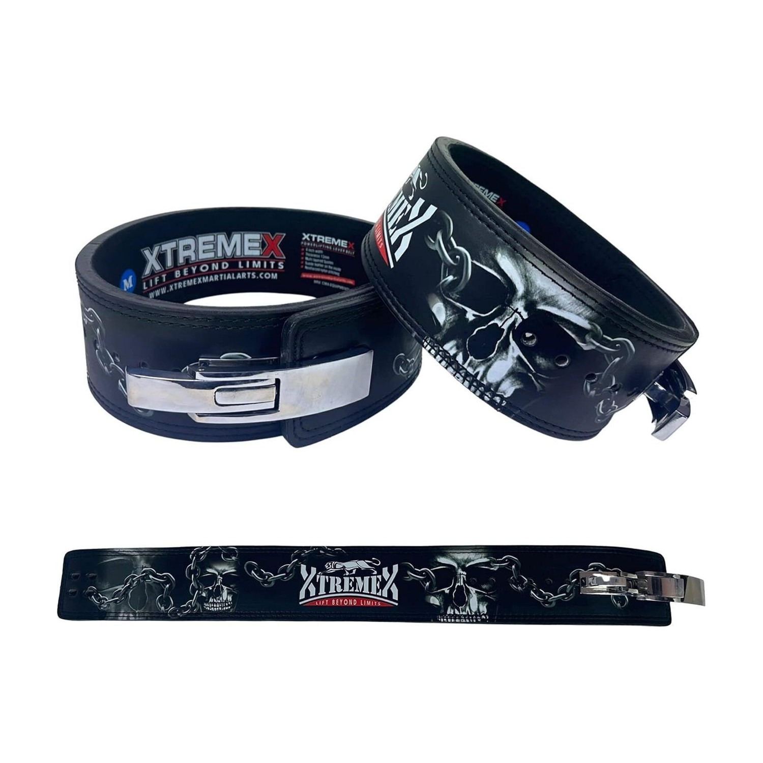 Image of XtremeX 13mm Weightlifting Iron Skull Lever Belt with Buckle for Men and Women (XL) Weight Lifting Belt