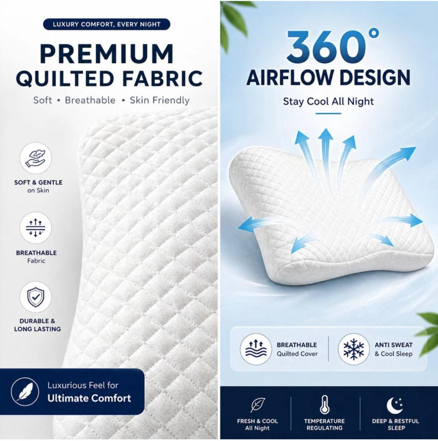 Image of Kartona Cervical Foam Pillow + Anti-Snoring + Stomached + Side Sleepers Cervical Pillow