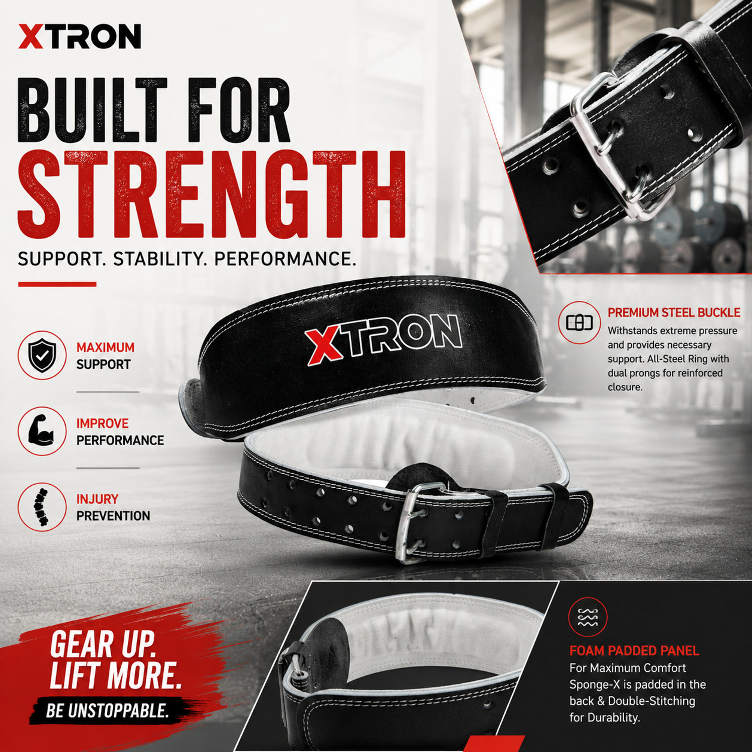 Image of Xtron Leather Gym Belt 4 Inch | Powerlifting & Back Support Belt Weight Lifting Belt