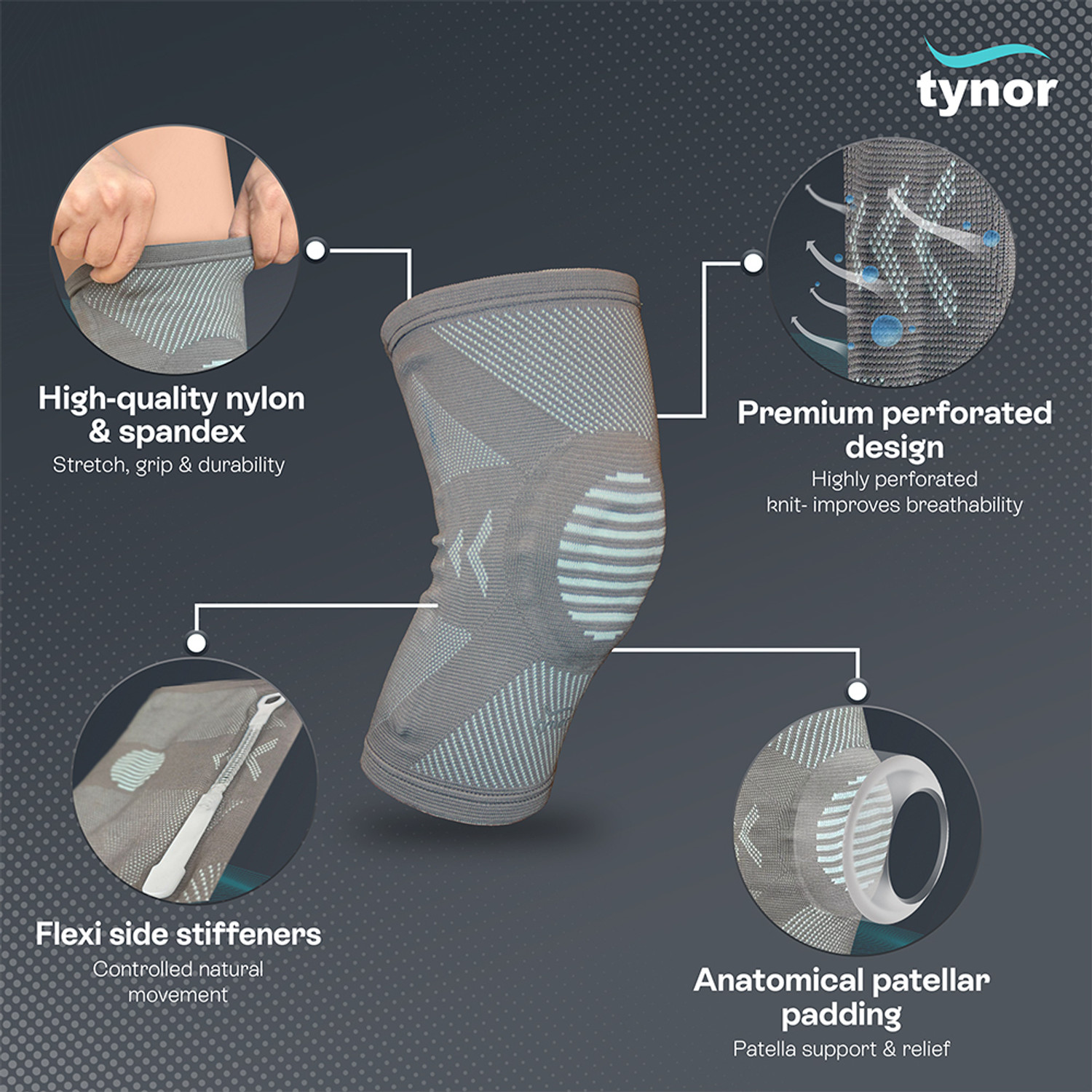 Image of TYNOR Knee Cap with Patellar Ring, Black & White, Small, 1 Unit Knee Support