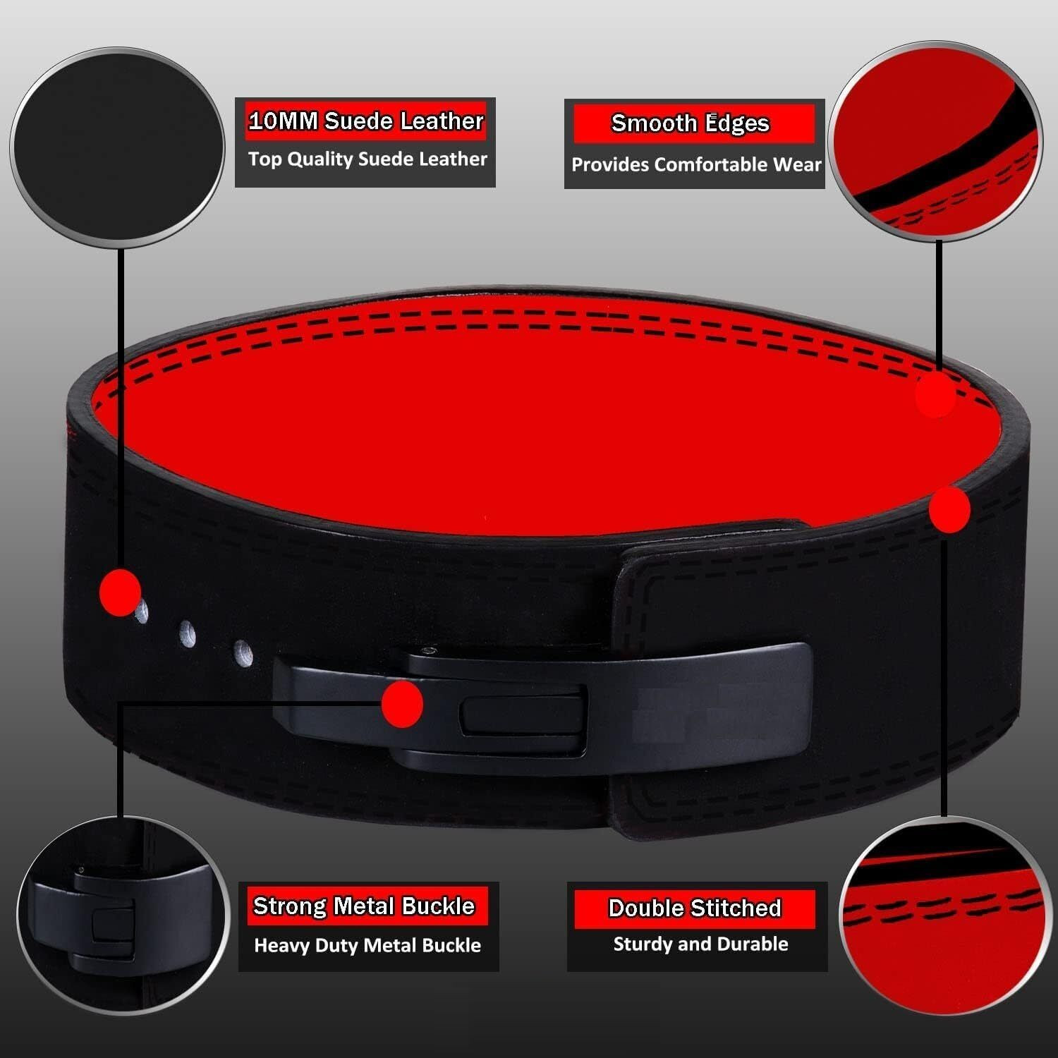 Image of Leosportz 10mm Lever Buckkle Powerlifting Belt Weight Lifting Belt
