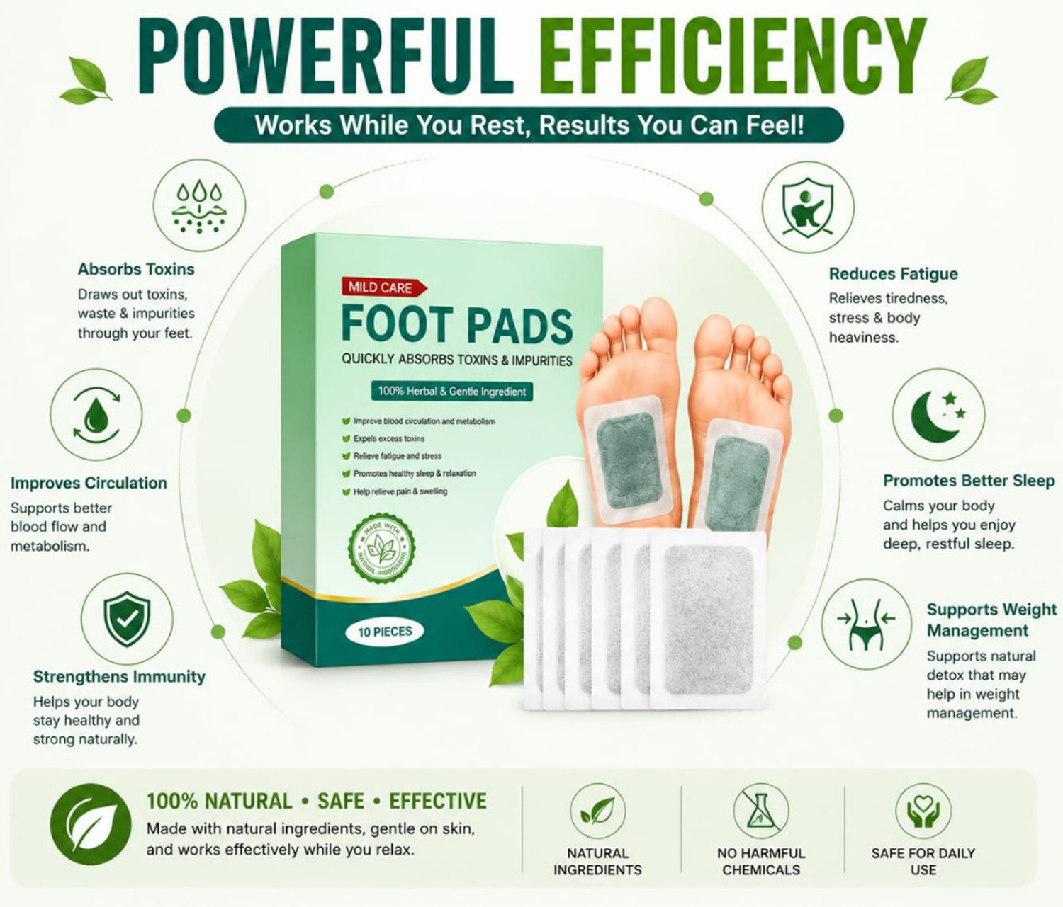 Image of gripkart Mild Care Herbal Detox Foot Pads for Relaxation & Better Sleep (1 PACK) Insole