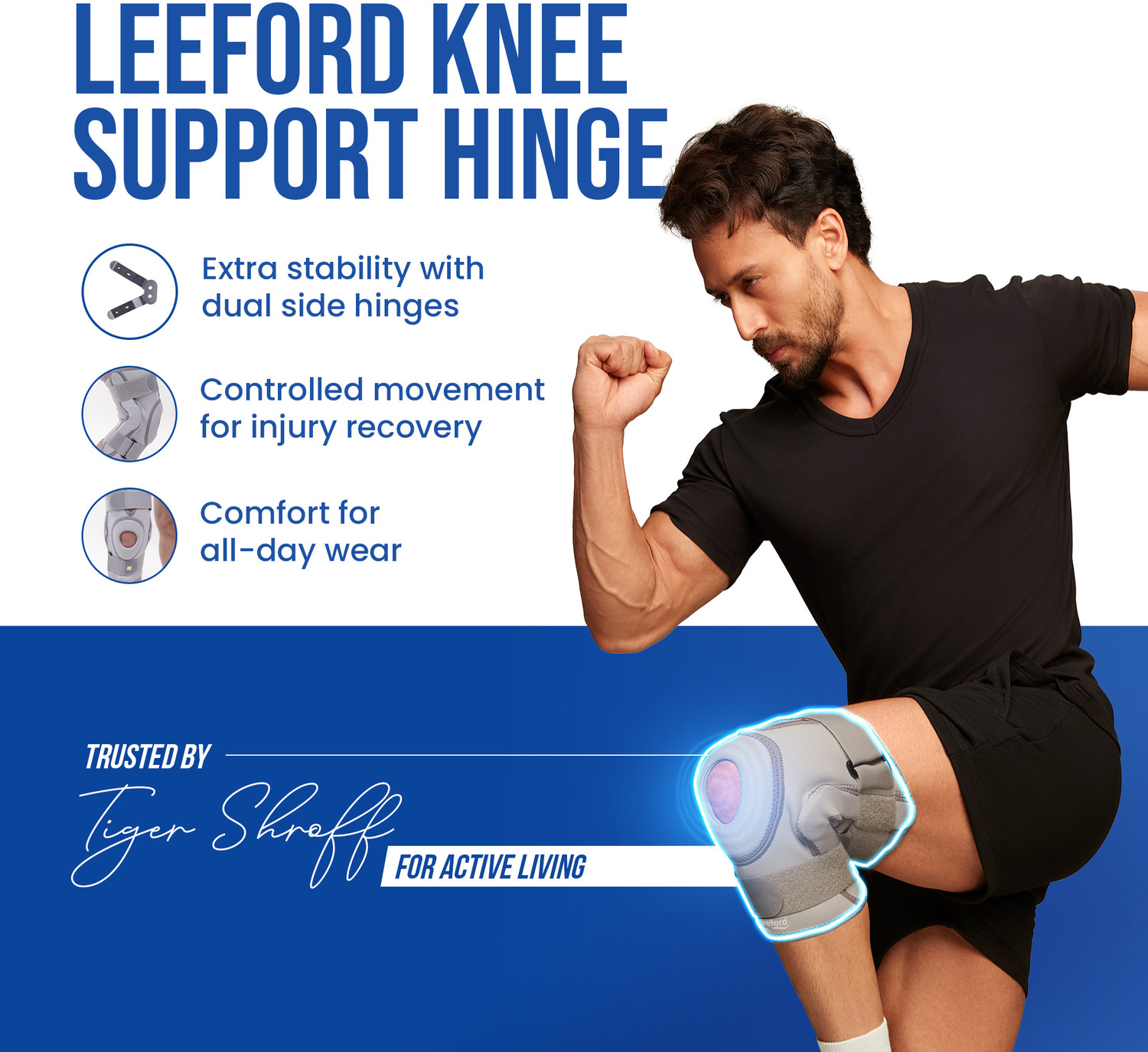Image of Leeford Open Patella Hinged Knee Brace for Knee Pain Relief & Injury Recovery Knee Support
