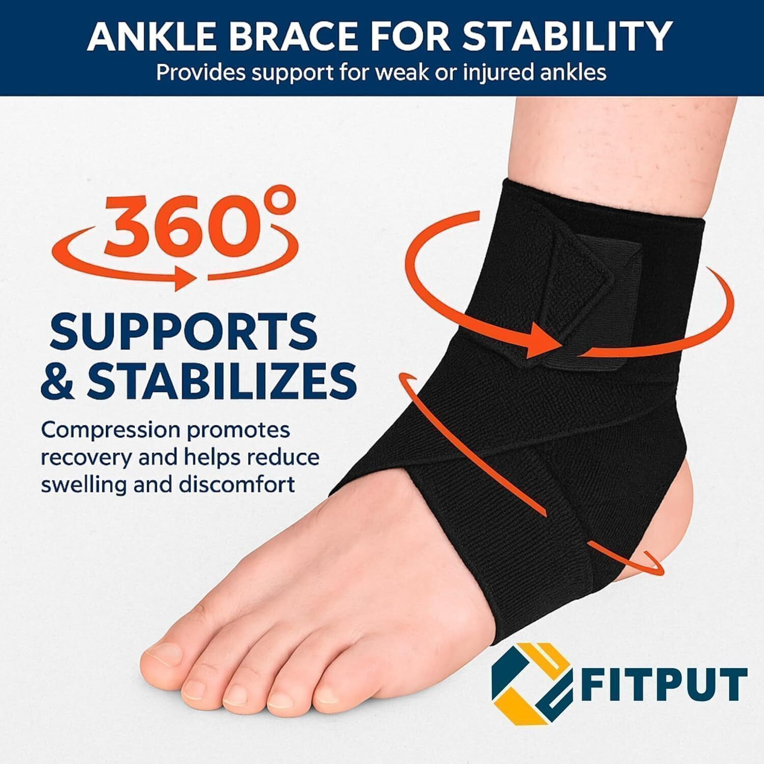 Image of FITPUT Ankle Support Wrap - Cotton Brace,Free Size for Men & Women (One Size, 2 Piece) Ankle Support