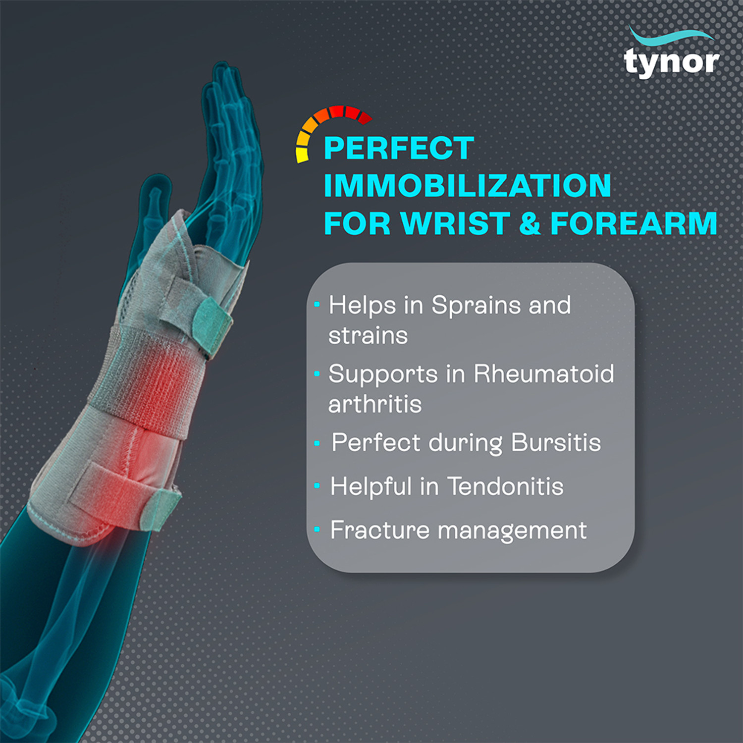 Image of TYNOR Wrist & Forearm Splint, Grey, Left, XL, 1 Unit Wrist Support
